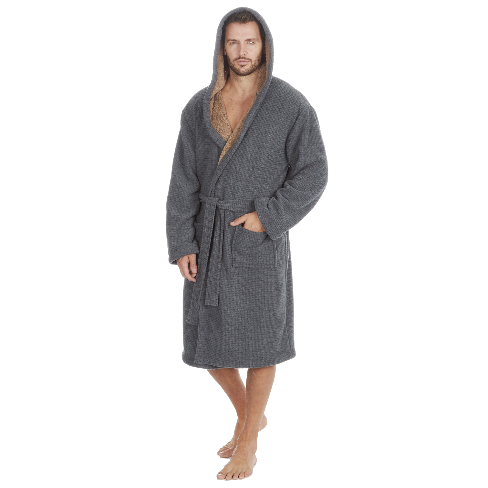 Mens Super Soft Hooded Tartan Checked Bath Robe Dressing Gown with Pockets M-5XL - Picture 132 of 172