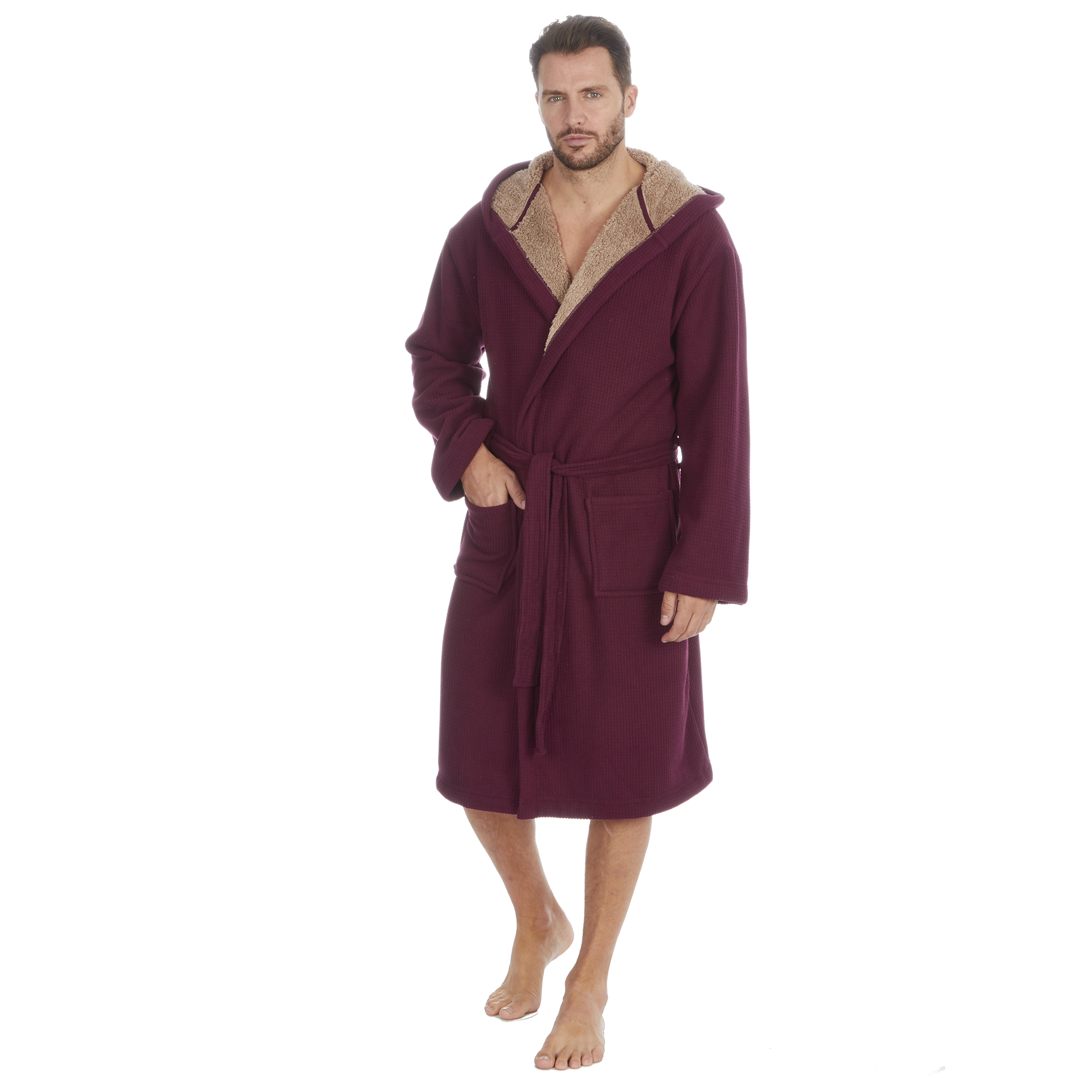 Mens Super Soft Hooded Tartan Checked Bath Robe Dressing Gown with Pockets M-5XL - Picture 156 of 172