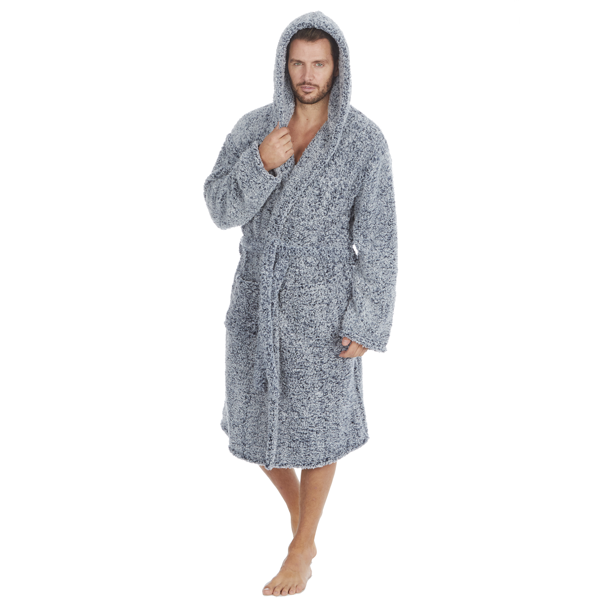 Mens Super Soft Hooded Tartan Checked Bath Robe Dressing Gown with Pockets M-5XL - Picture 142 of 172
