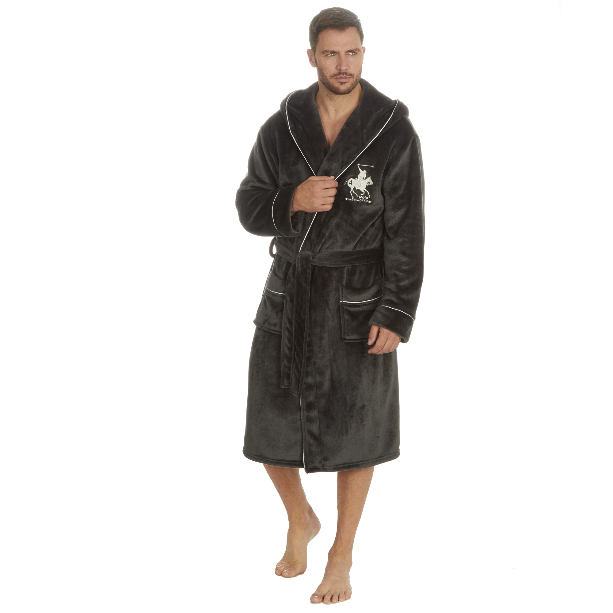 Mens Super Soft Hooded Tartan Checked Bath Robe Dressing Gown with Pockets M-5XL - Picture 11 of 172