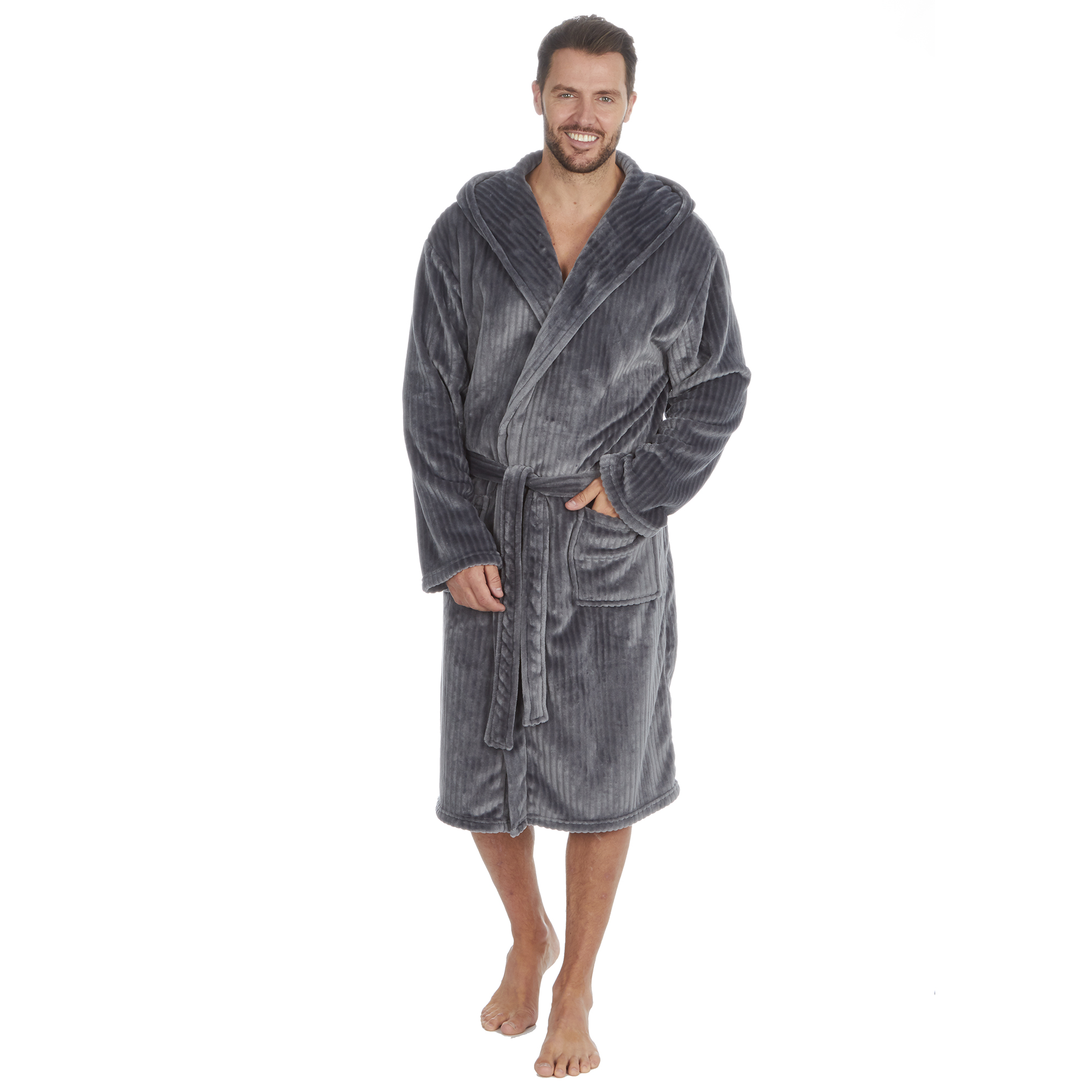 Mens Super Soft Hooded Tartan Checked Bath Robe Dressing Gown with Pockets M-5XL - Picture 93 of 172