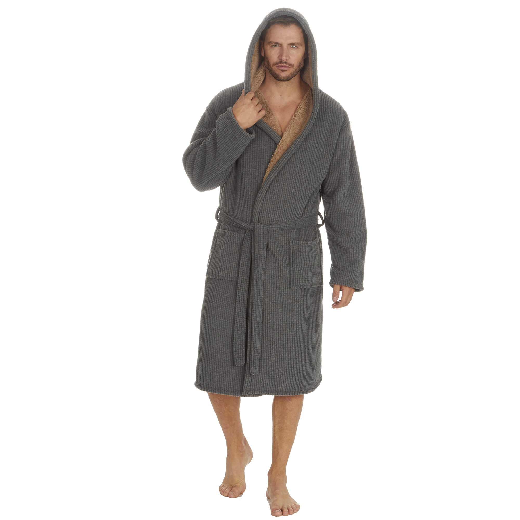 Mens Super Soft Hooded Tartan Checked Bath Robe Dressing Gown with Pockets M-5XL - Picture 128 of 172