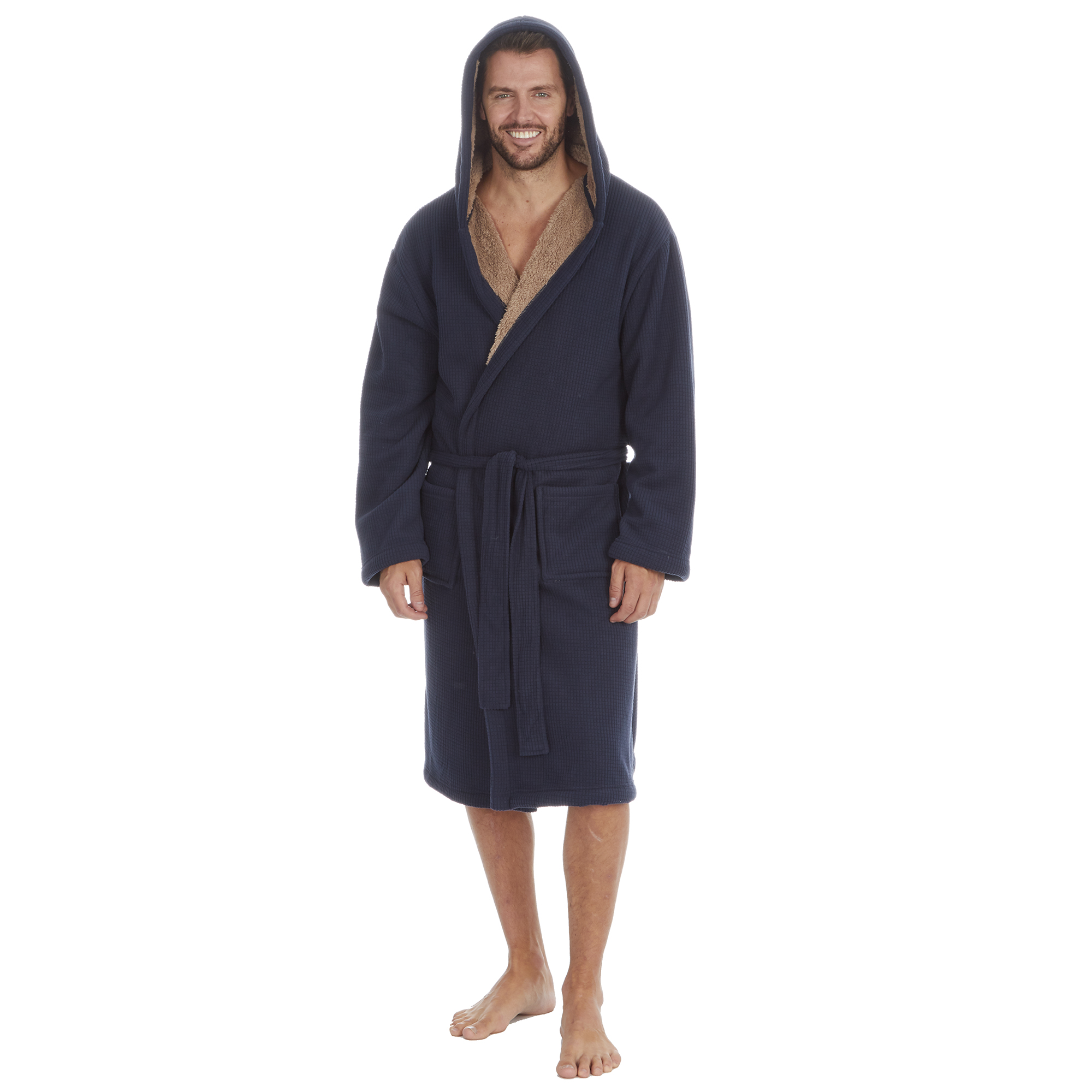 Mens Super Soft Hooded Tartan Checked Bath Robe Dressing Gown with Pockets M-5XL - Picture 51 of 172