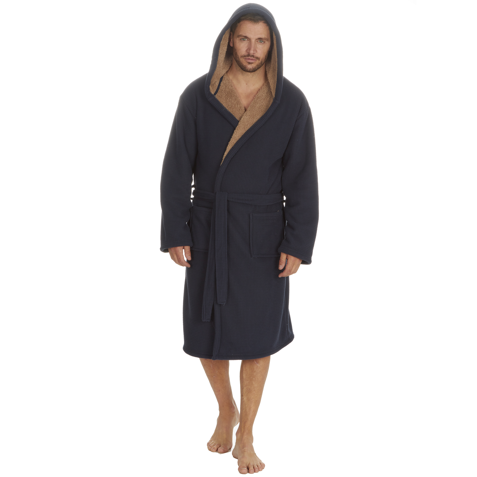Mens Super Soft Hooded Tartan Checked Bath Robe Dressing Gown with Pockets M-5XL - Picture 49 of 172