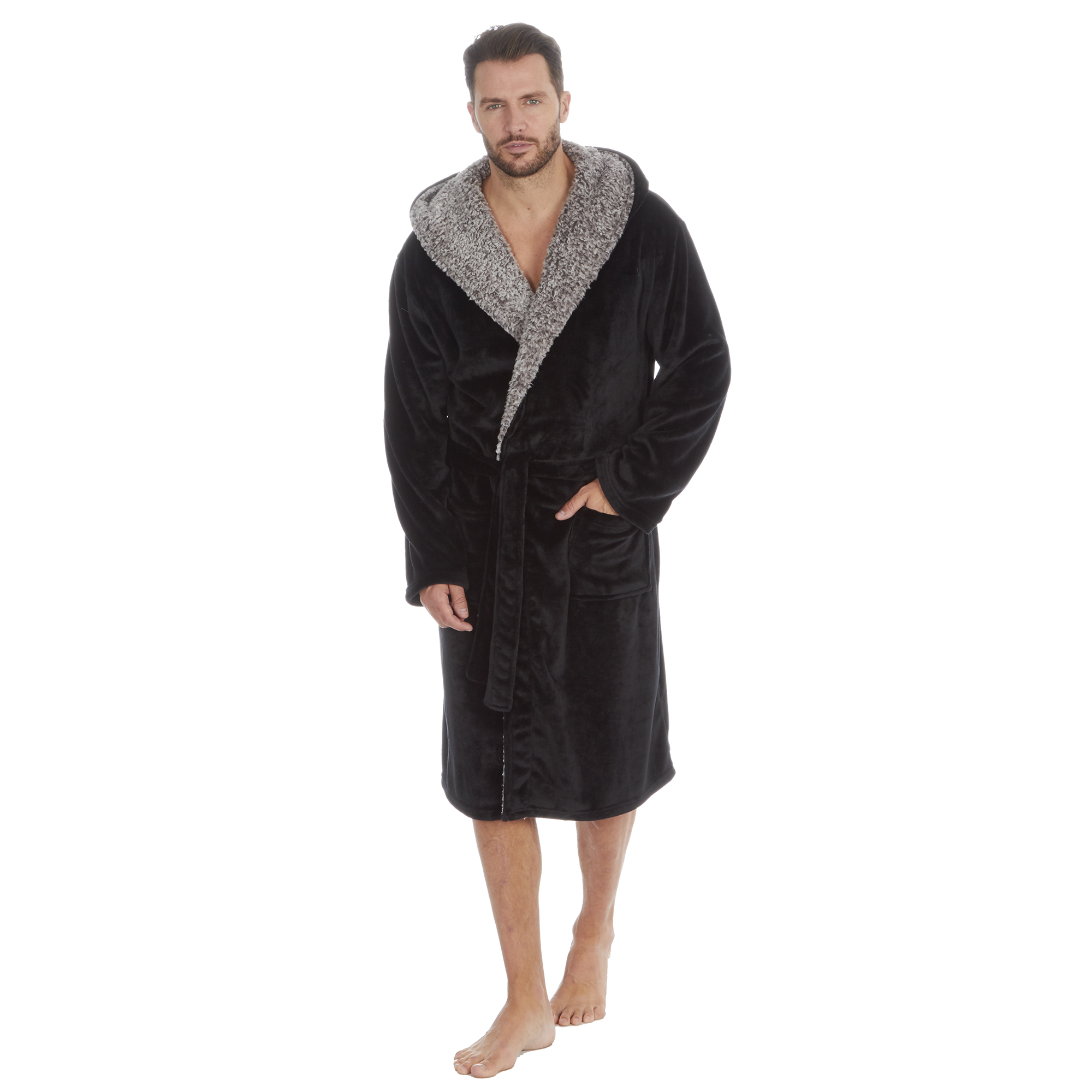Mens Super Soft Hooded Tartan Checked Bath Robe Dressing Gown with Pockets M-5XL - Picture 122 of 172