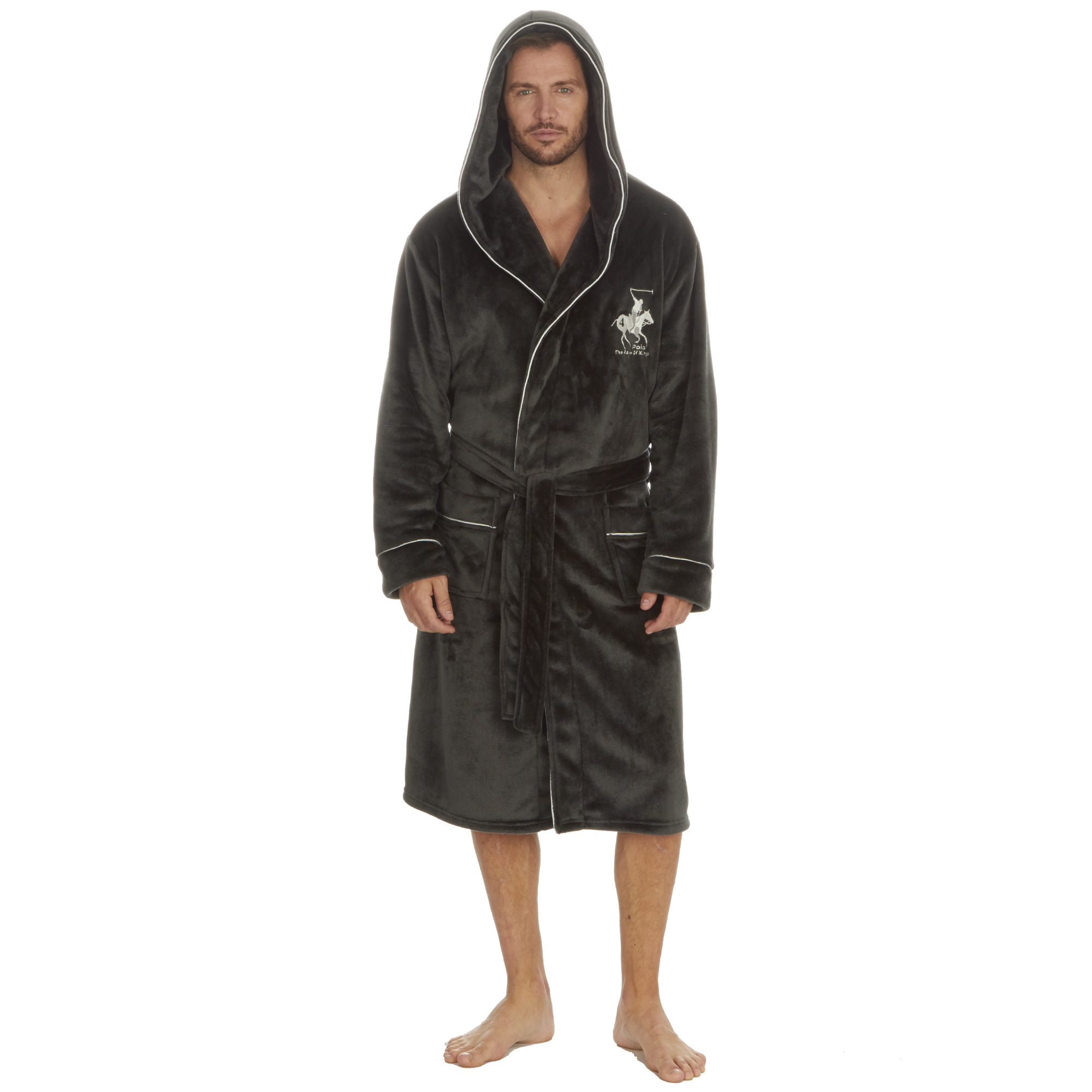 Mens Super Soft Hooded Tartan Checked Bath Robe Dressing Gown with Pockets M-5XL - Picture 9 of 172