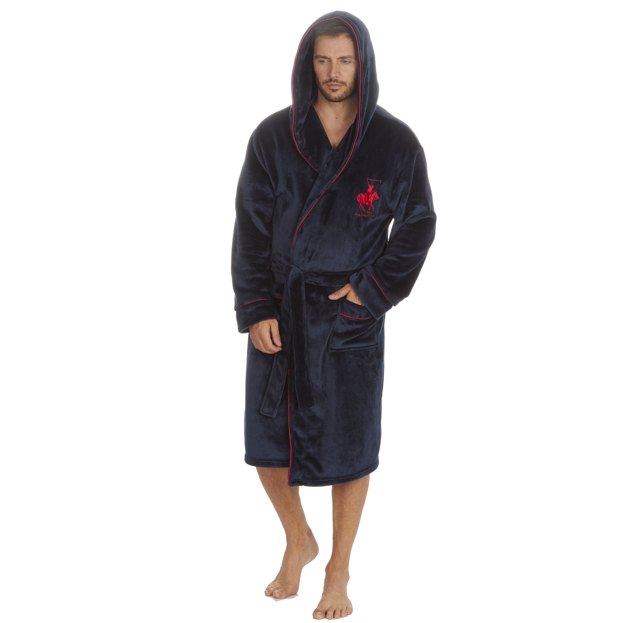 Mens Super Soft Hooded Tartan Checked Bath Robe Dressing Gown with Pockets M-5XL - Picture 25 of 172