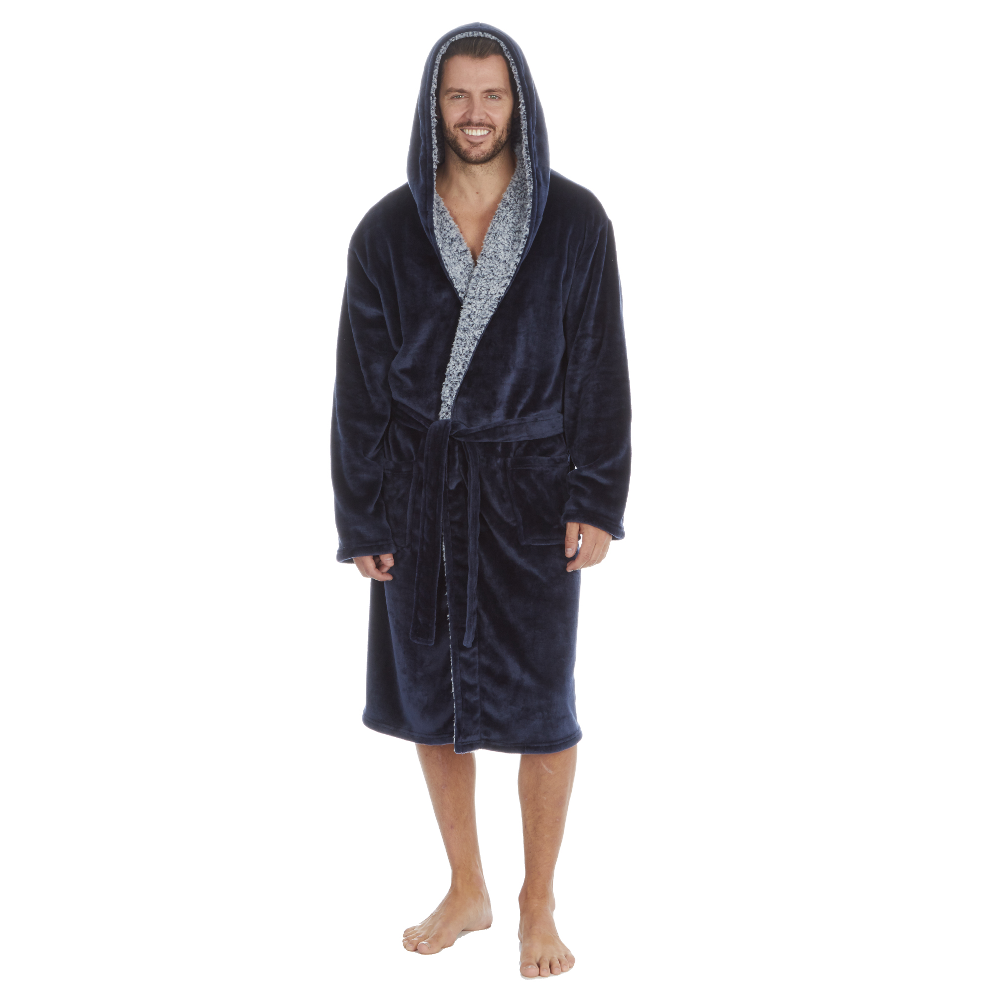 Mens Super Soft Hooded Tartan Checked Bath Robe Dressing Gown with Pockets M-5XL - Picture 82 of 172