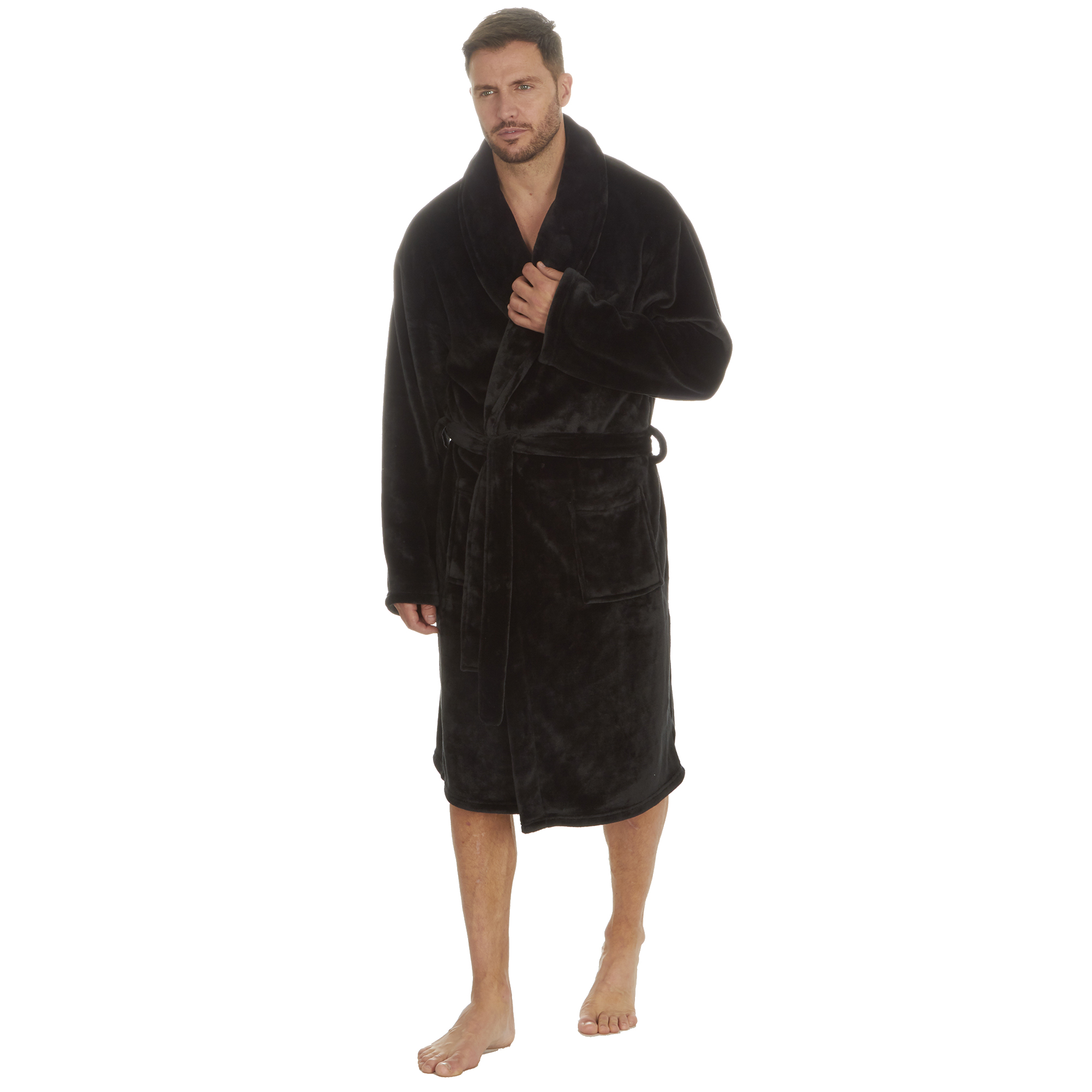 Mens Super Soft Hooded Tartan Checked Bath Robe Dressing Gown with Pockets M-5XL - Picture 54 of 172
