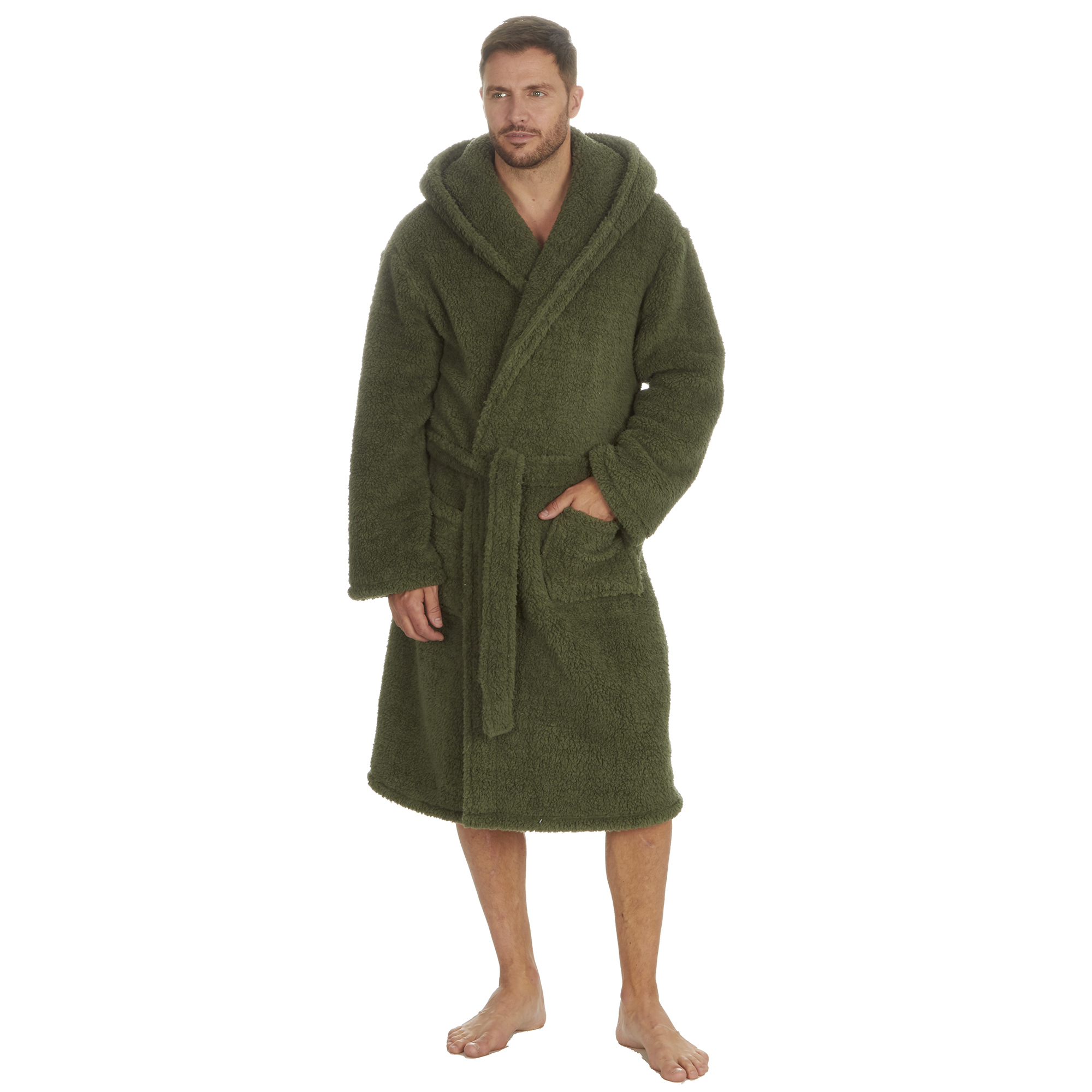 Mens Super Soft Hooded Tartan Checked Bath Robe Dressing Gown with Pockets M-5XL - Picture 62 of 172