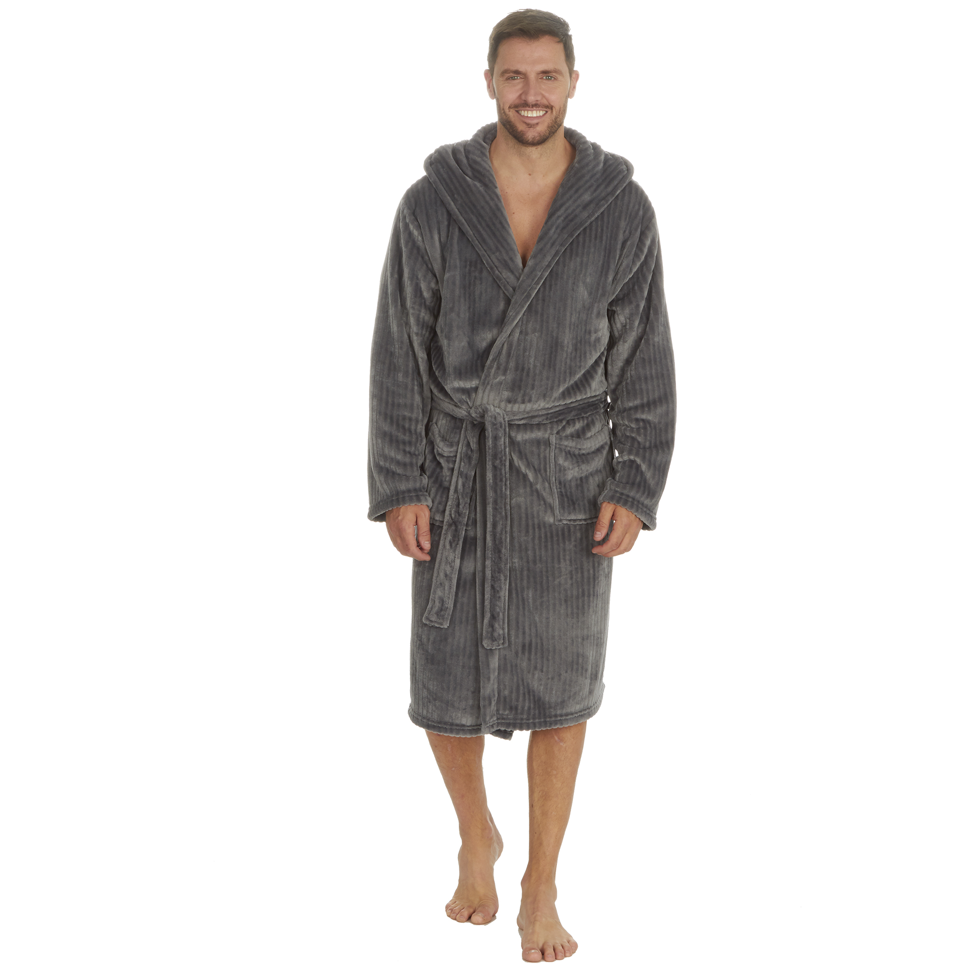 Mens Super Soft Hooded Tartan Checked Bath Robe Dressing Gown with Pockets M-5XL - Picture 90 of 172