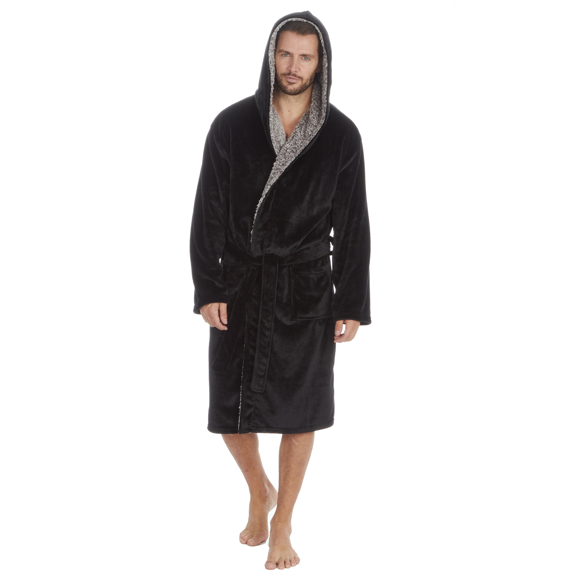 Mens Super Soft Hooded Tartan Checked Bath Robe Dressing Gown with Pockets M-5XL - Picture 126 of 172