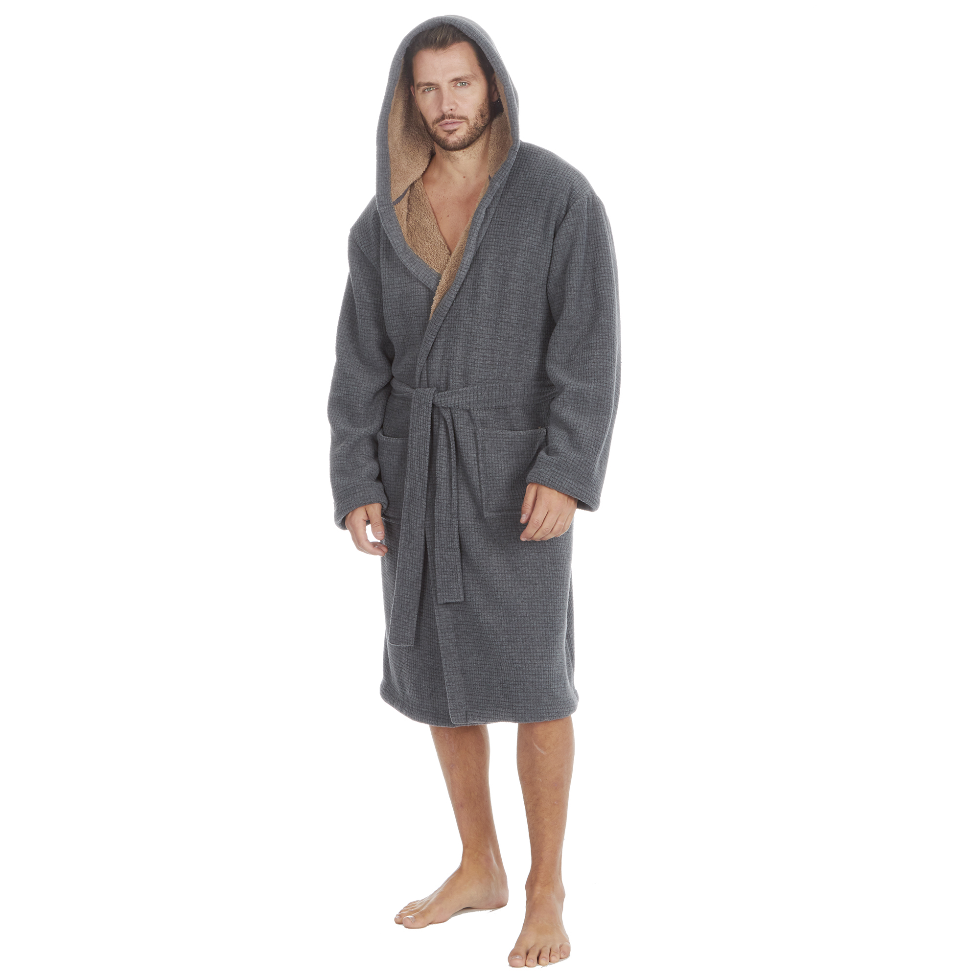 Mens Super Soft Hooded Tartan Checked Bath Robe Dressing Gown with Pockets M-5XL - Picture 131 of 172