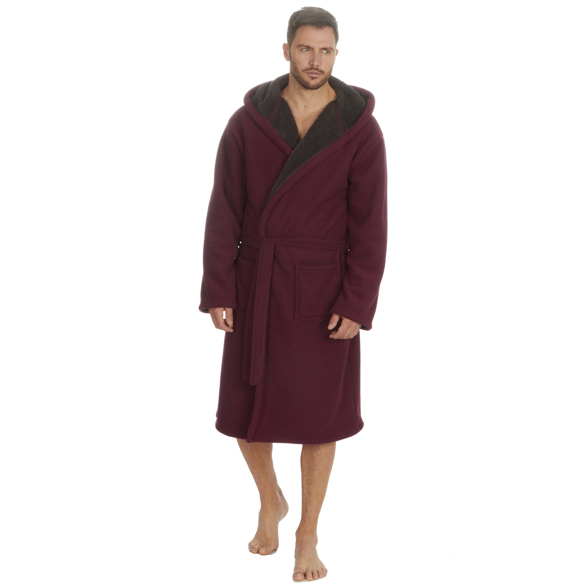 Mens Super Soft Hooded Tartan Checked Bath Robe Dressing Gown with Pockets M-5XL - Picture 110 of 172