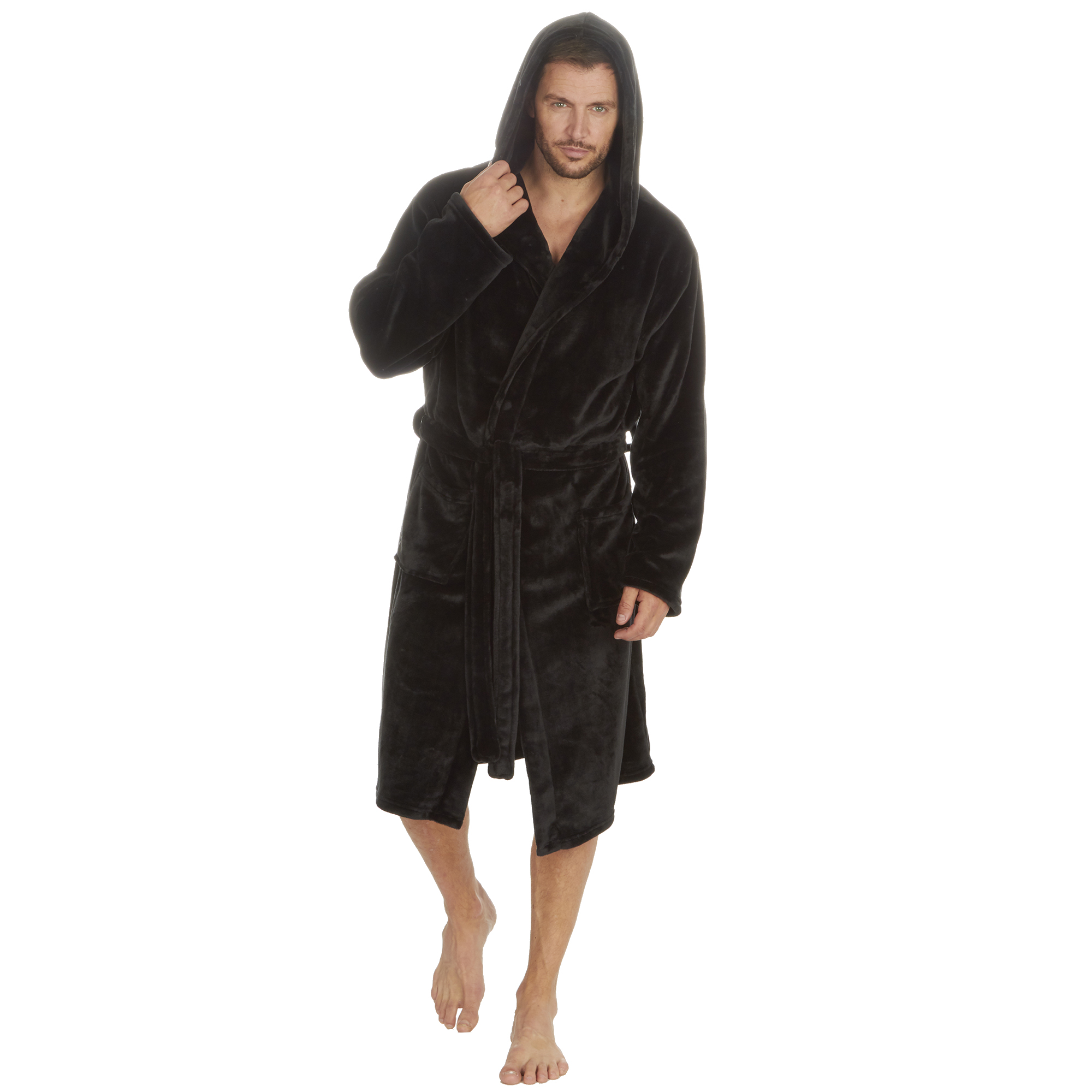Mens Super Soft Hooded Tartan Checked Bath Robe Dressing Gown with Pockets M-5XL - Picture 136 of 172