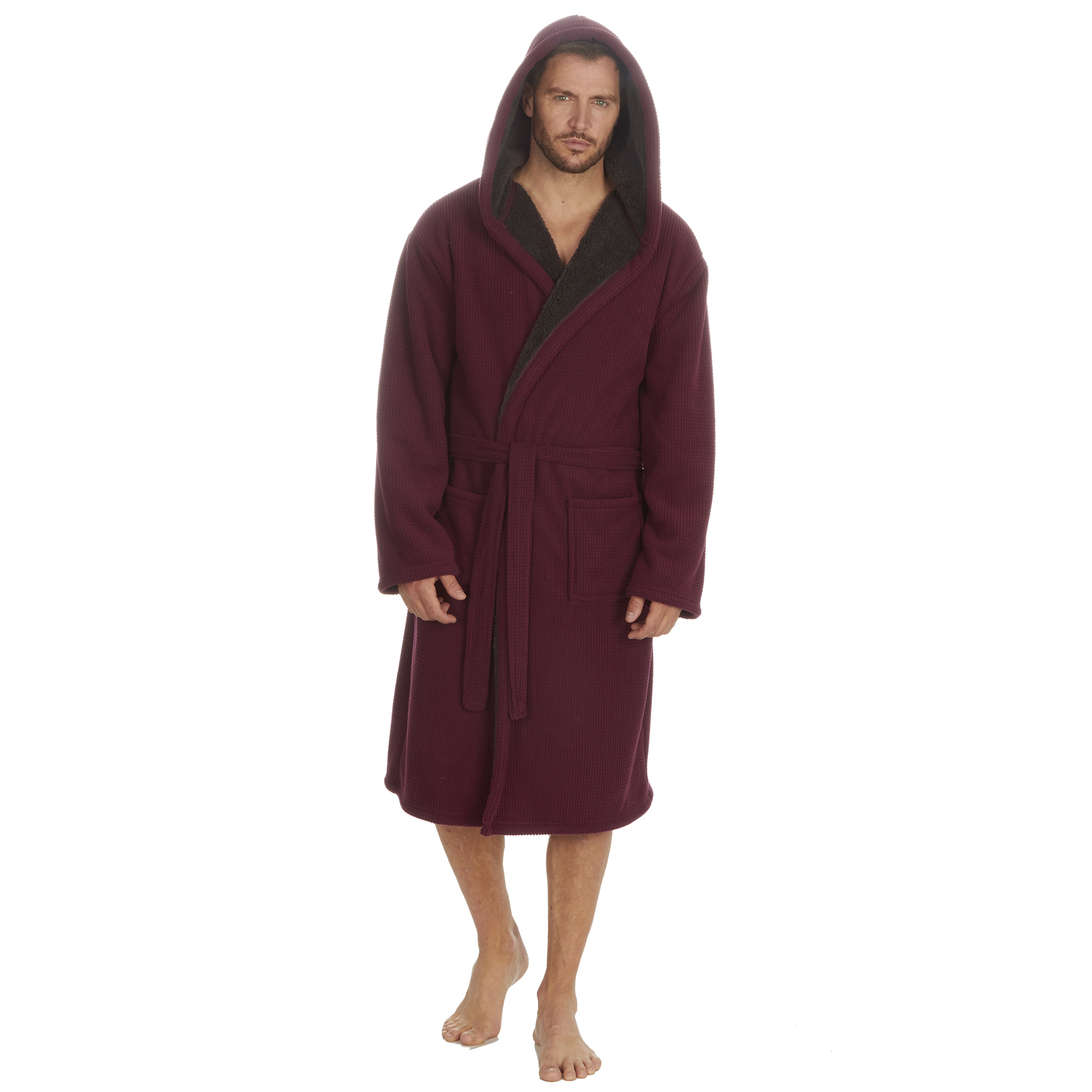 Mens Super Soft Hooded Tartan Checked Bath Robe Dressing Gown with Pockets M-5XL - Picture 108 of 172