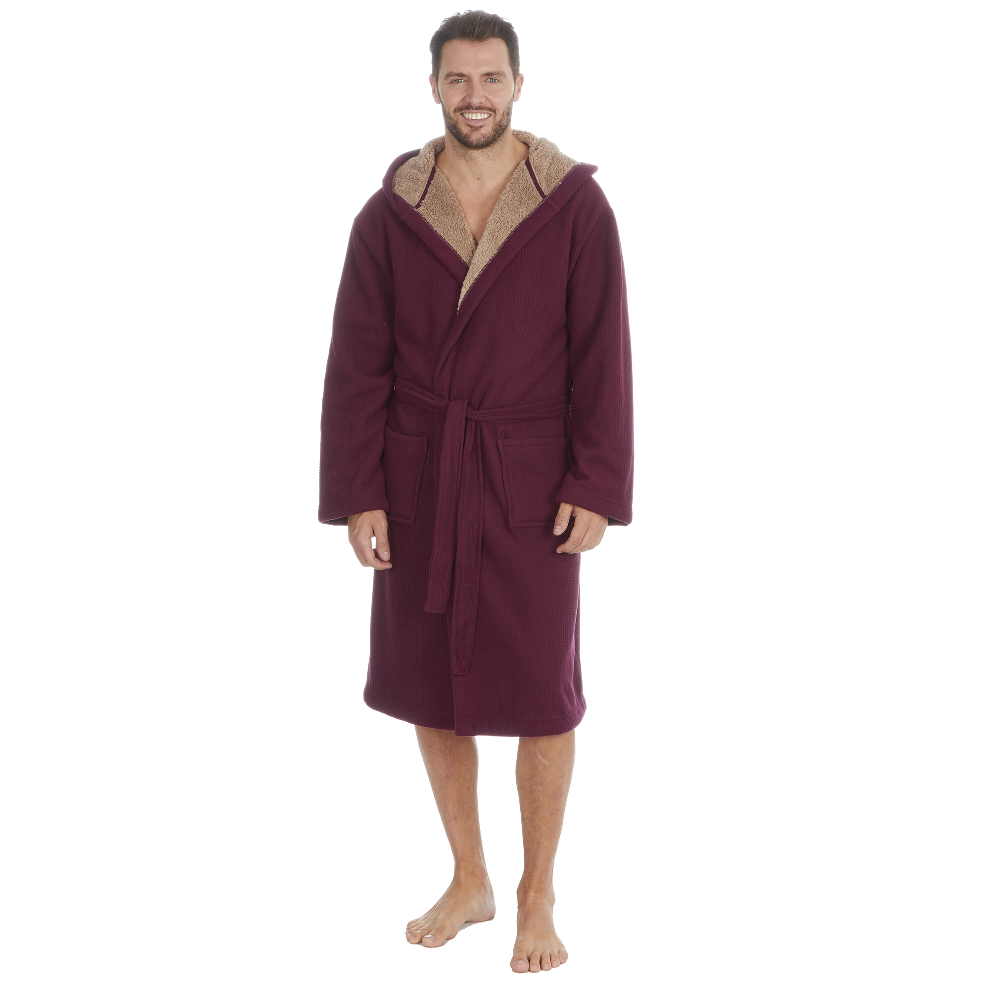 Mens Super Soft Hooded Tartan Checked Bath Robe Dressing Gown with Pockets M-5XL - Picture 155 of 172