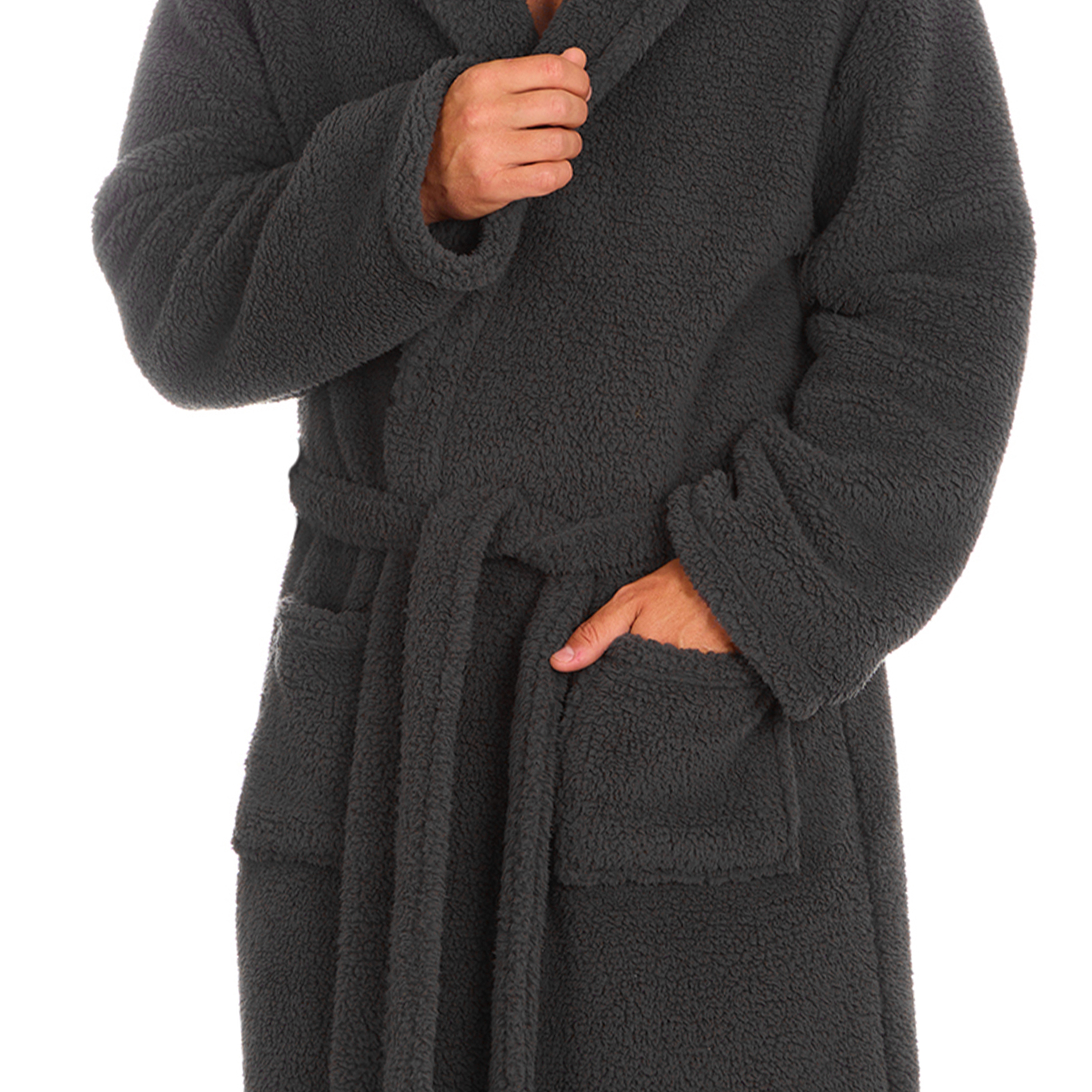 Mens Super Soft Hooded Tartan Checked Bath Robe Dressing Gown with Pockets M-5XL - Picture 7 of 172