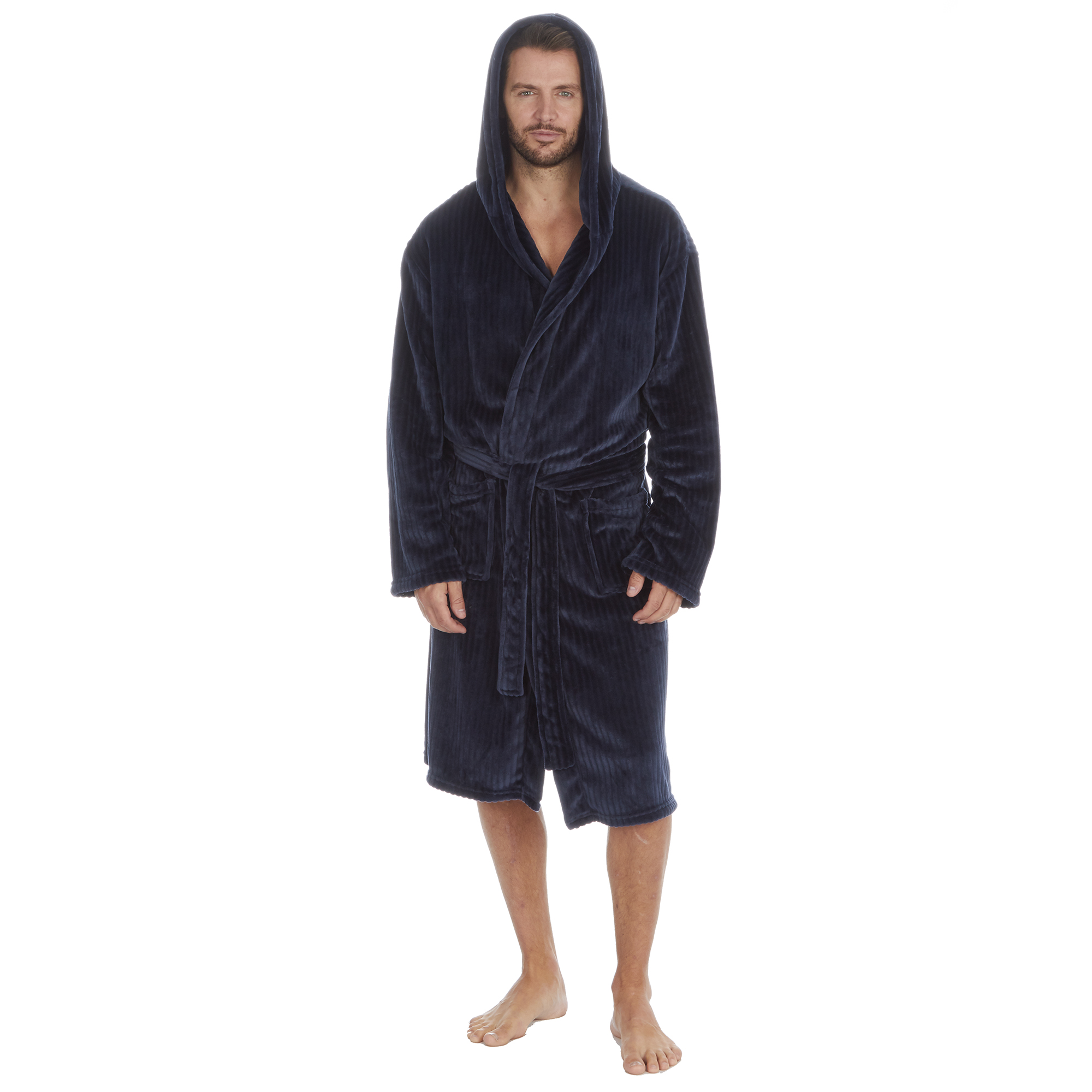 Mens Super Soft Hooded Tartan Checked Bath Robe Dressing Gown with Pockets M-5XL - Picture 34 of 172