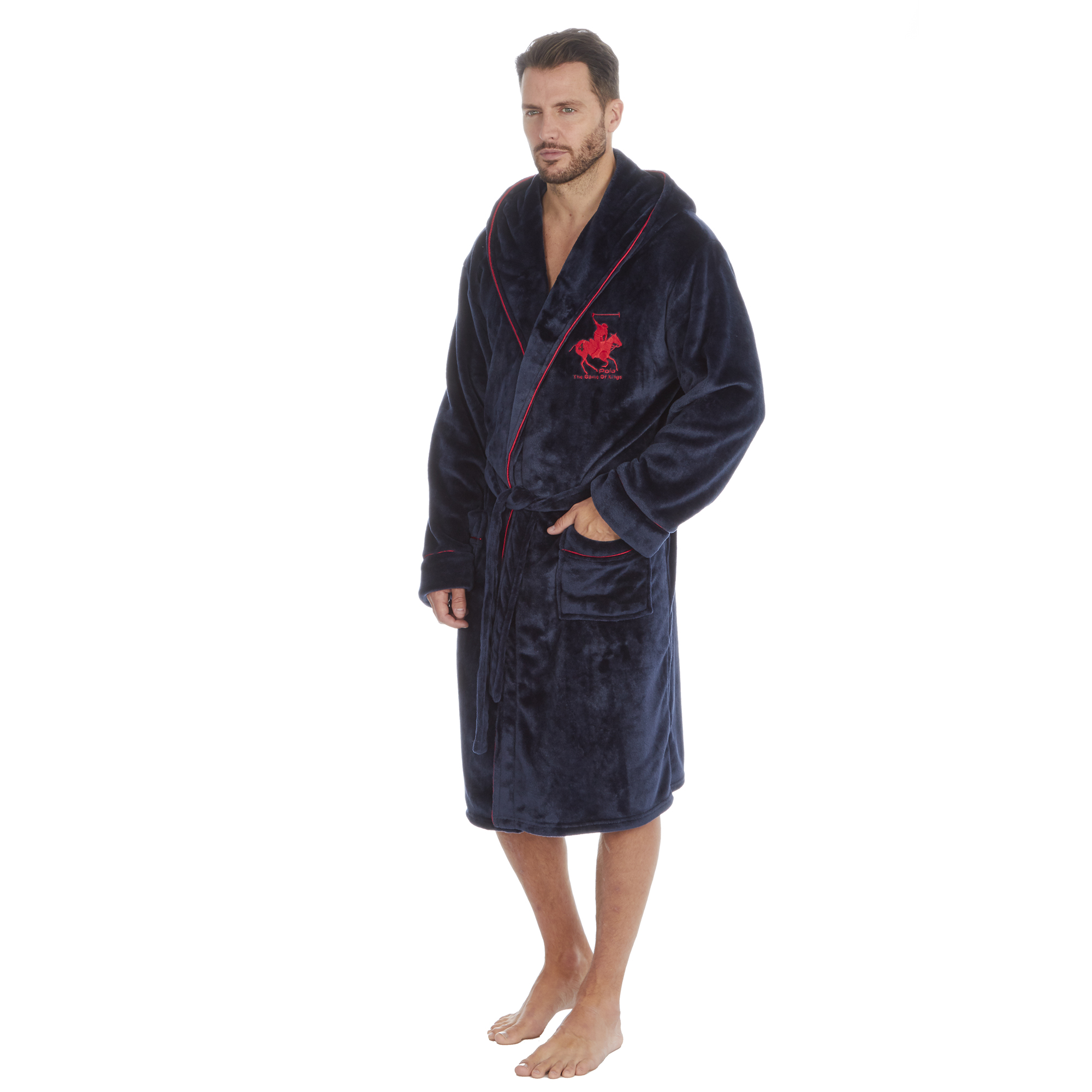Mens Super Soft Hooded Tartan Checked Bath Robe Dressing Gown with Pockets M-5XL - Picture 27 of 172