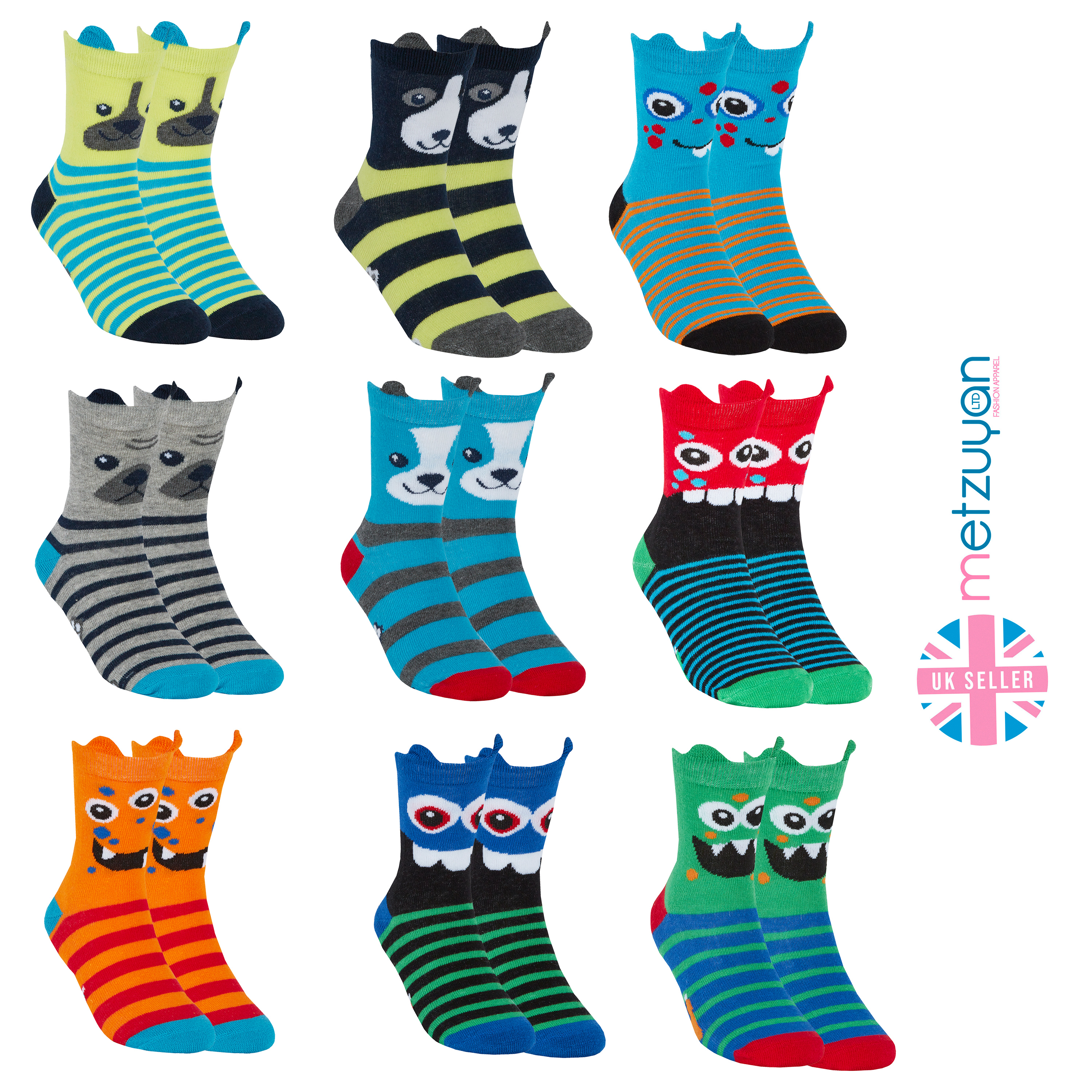 Boys Monsters Cute Colorful Funny Odd Cool Socks Novelty Cotton Rich