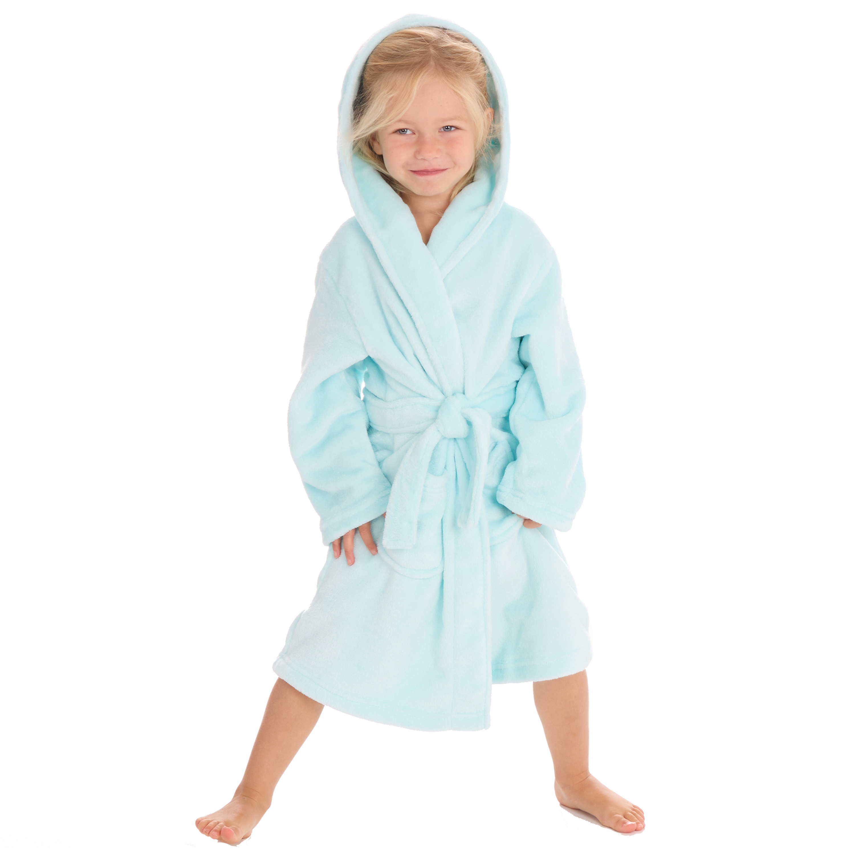 Kids Girls Solid Dressing Gown Soft Fleece Robe Loungewear Nightwear Bathrobe UK