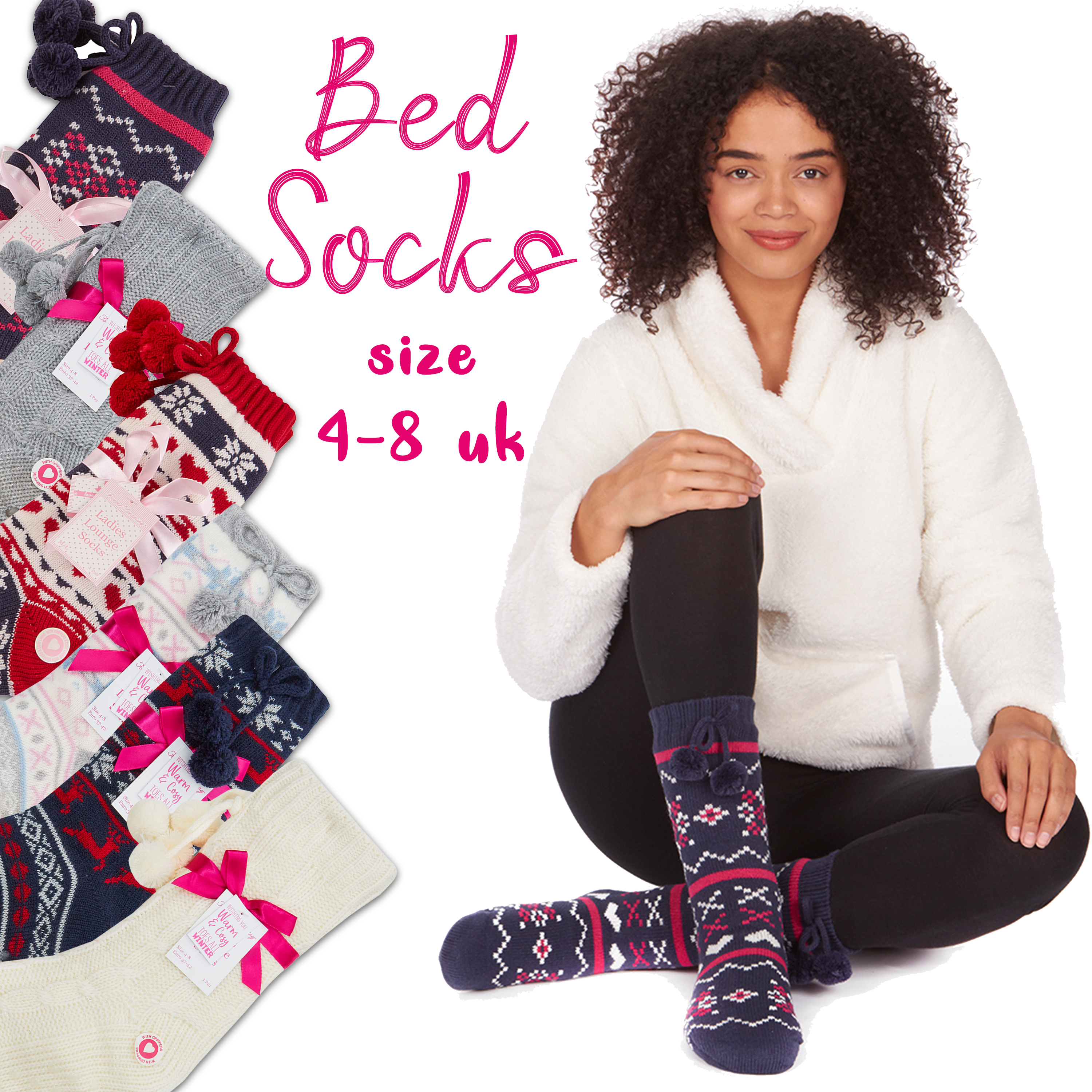 Womens Ladies Fair-Isle Thermal Lounge Cosy Chunky Knit Slipper Socks Gripper