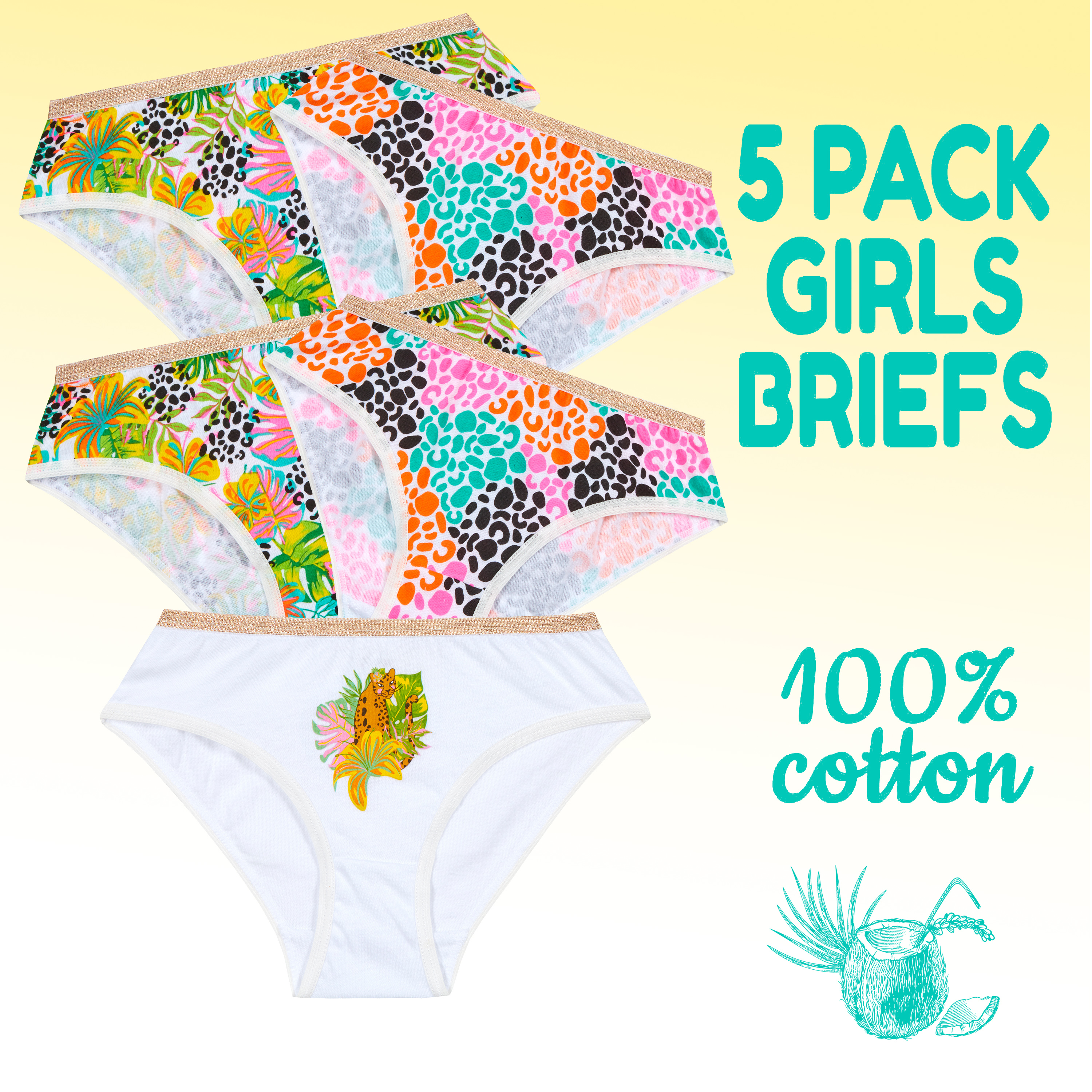 Girls Briefs 5 Pairs Underwear 100% Cotton Pants Rainbow Knickers Underpants Set - Picture 53 of 55