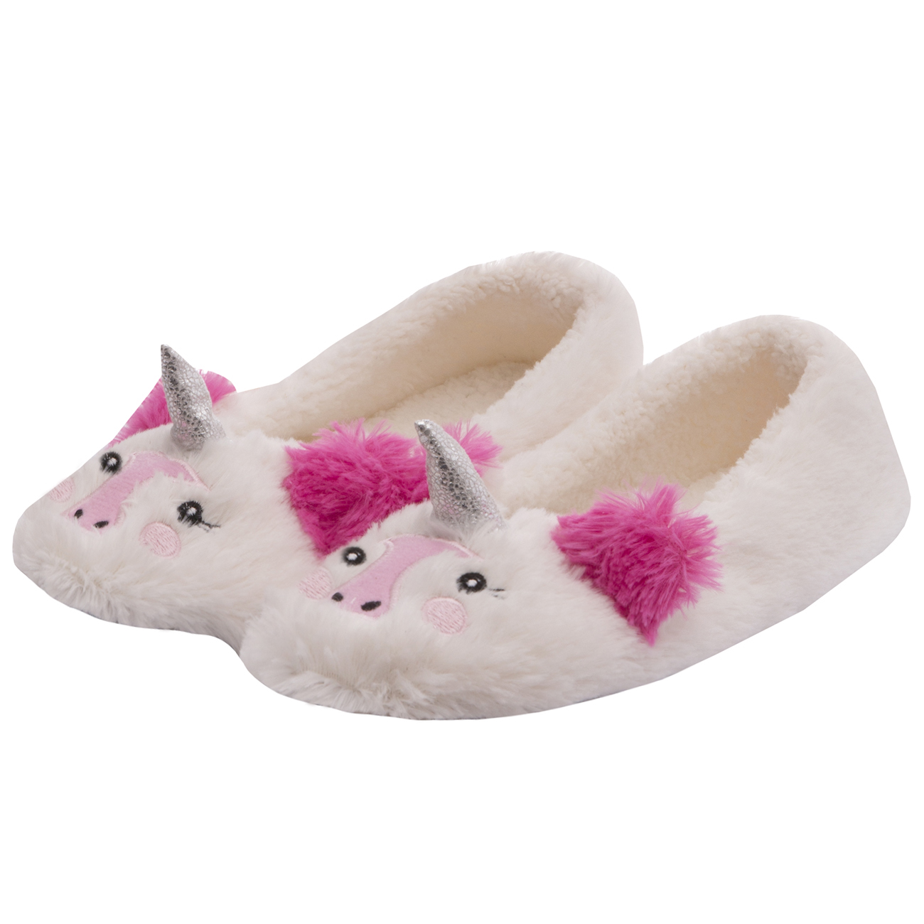 Ladies Womens Girls Novelty Faux Fur Unicorn Slipper Soft Sole Indoor