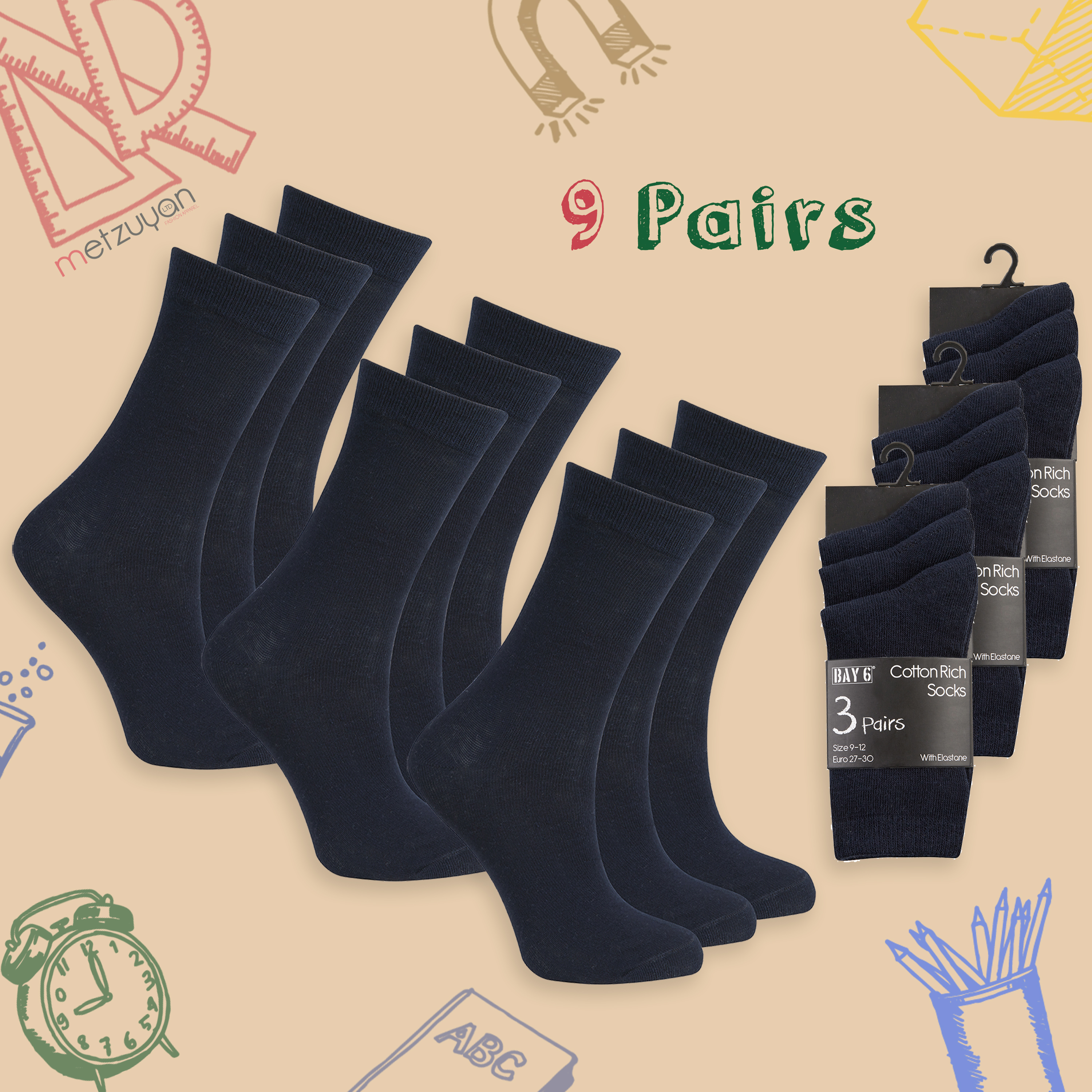 9 o 12 pares de calcetines escolares ricos en algodón para niños niños niños niñas uniforme liso Reino Unido - Imagen 10 de 17