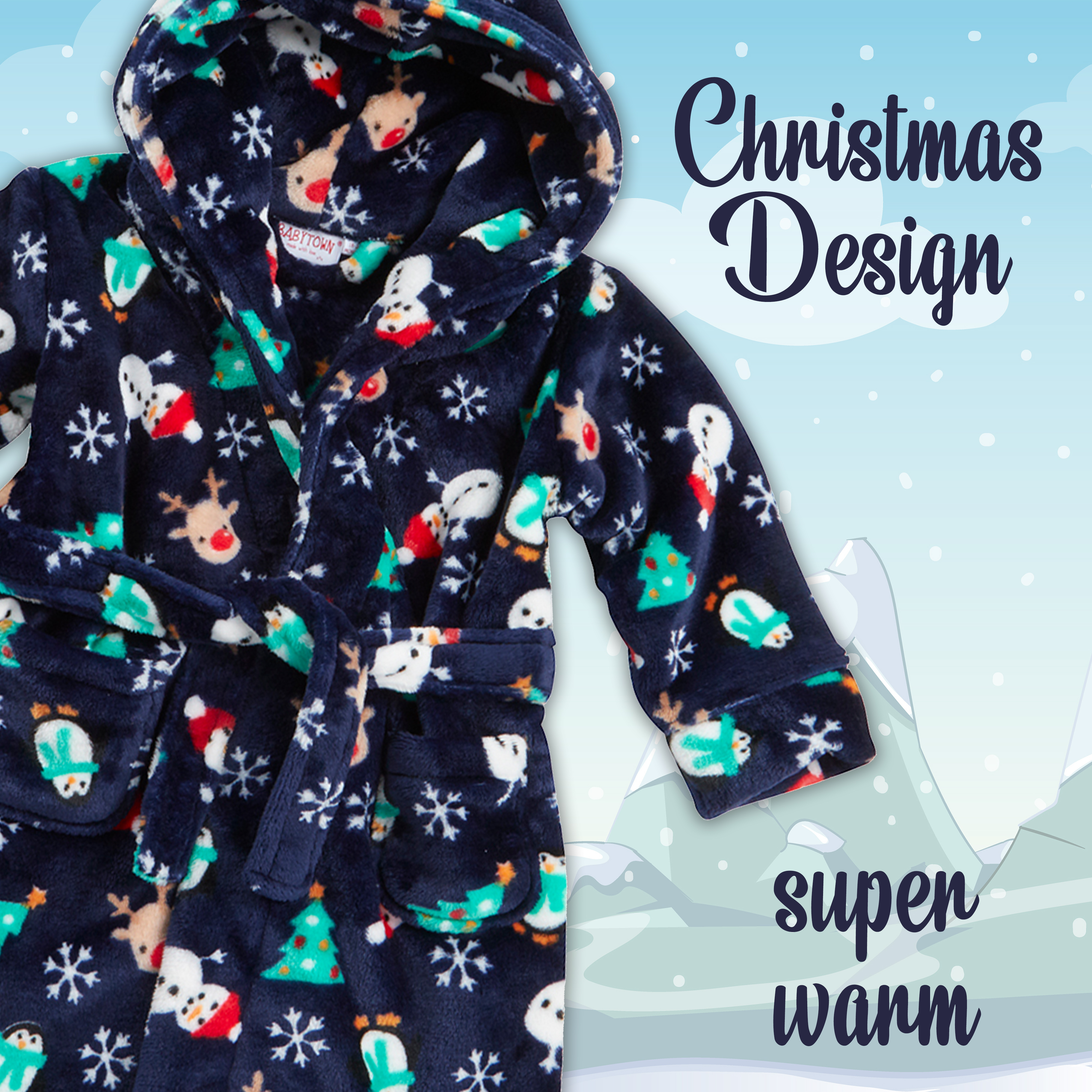 Baby Babies Novelty Christmas Dressing Gown Fleece Robe Xmas Gift By BABYTOWN - Picture 3 of 5
