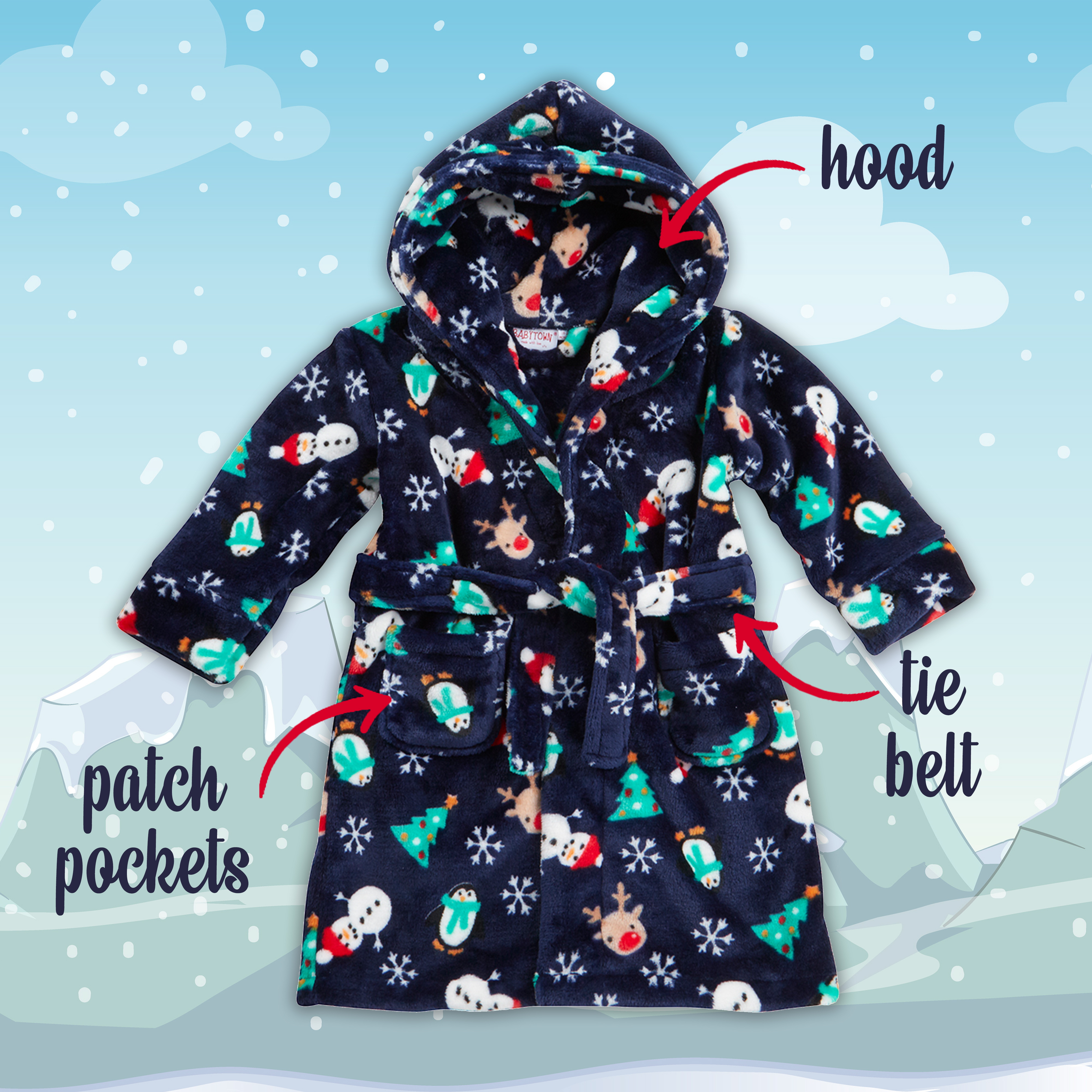 Baby Babies Novelty Christmas Dressing Gown Fleece Robe Xmas Gift By BABYTOWN - Picture 2 of 5
