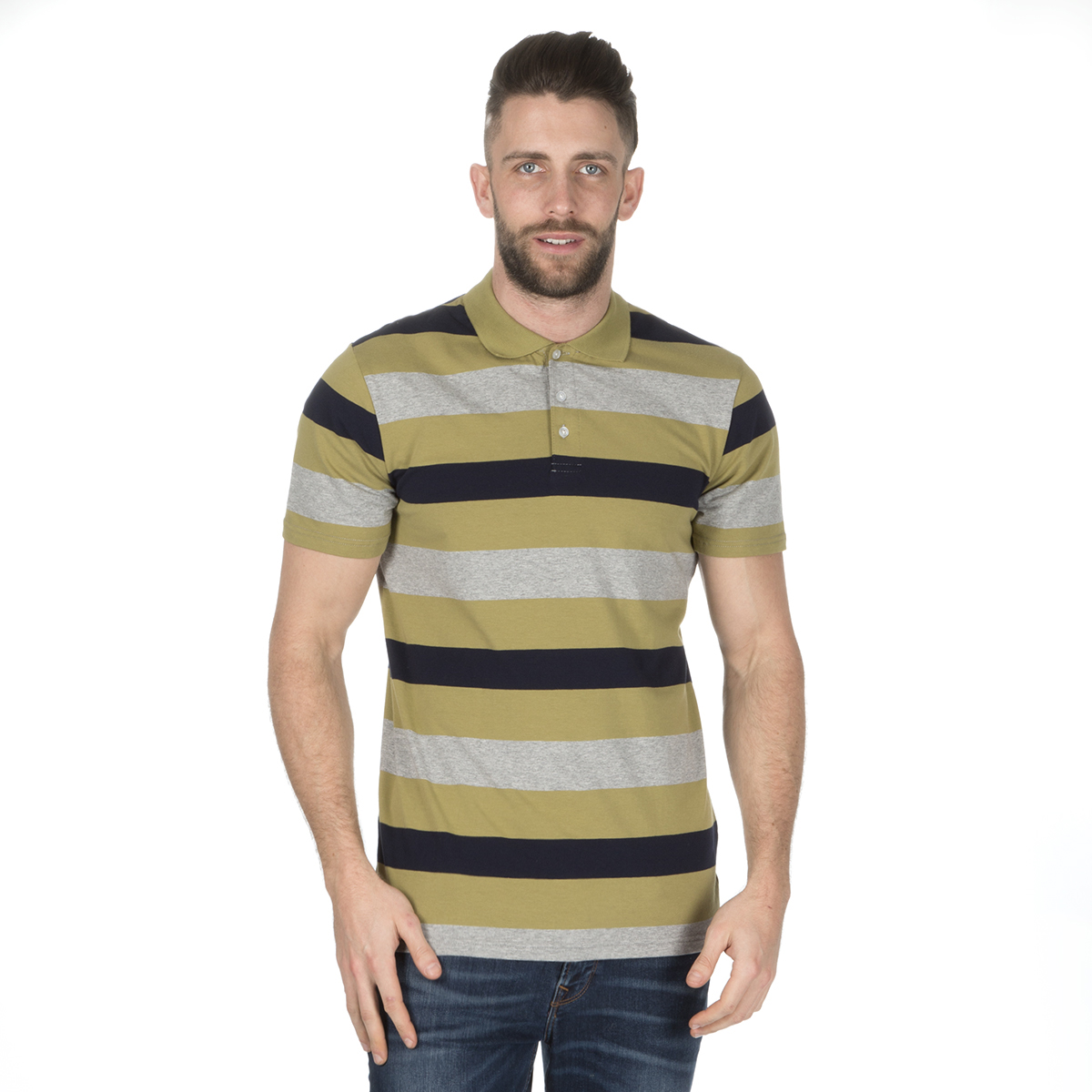 Mens Striped Tshirt Tee Shirts Short Sleeve Polo Cotton Rich Buttons