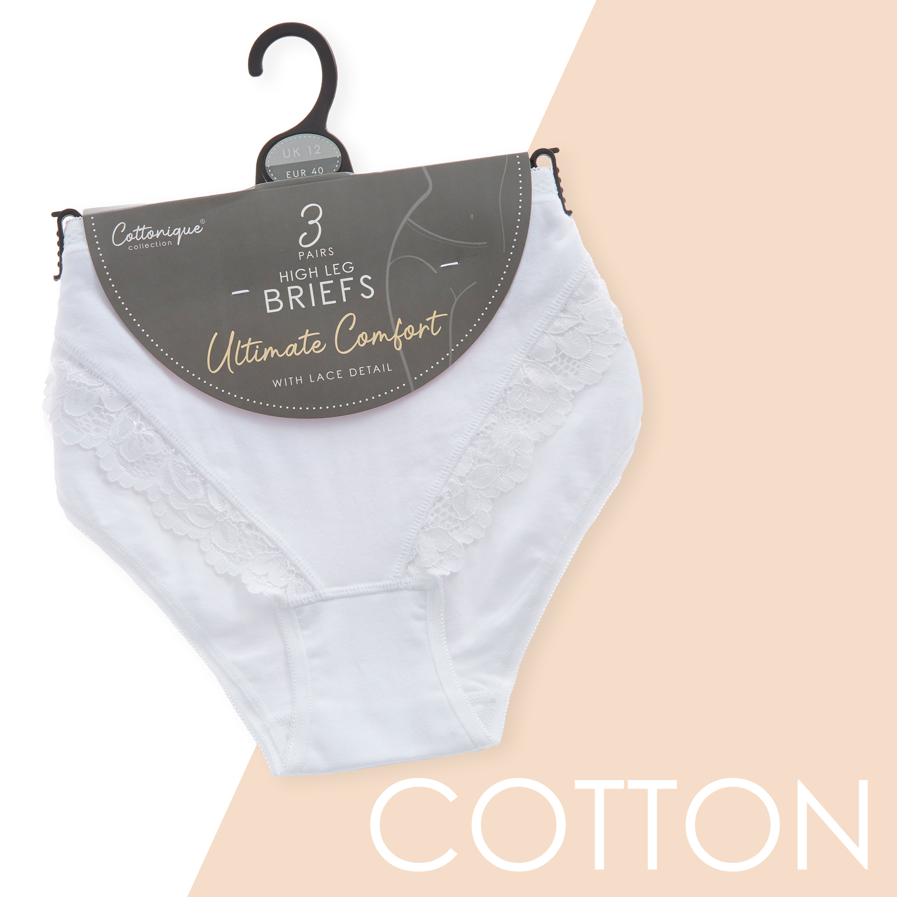 Underwear Womens Briefs Lace High Leg Knickers Cotton 12 14 16 18