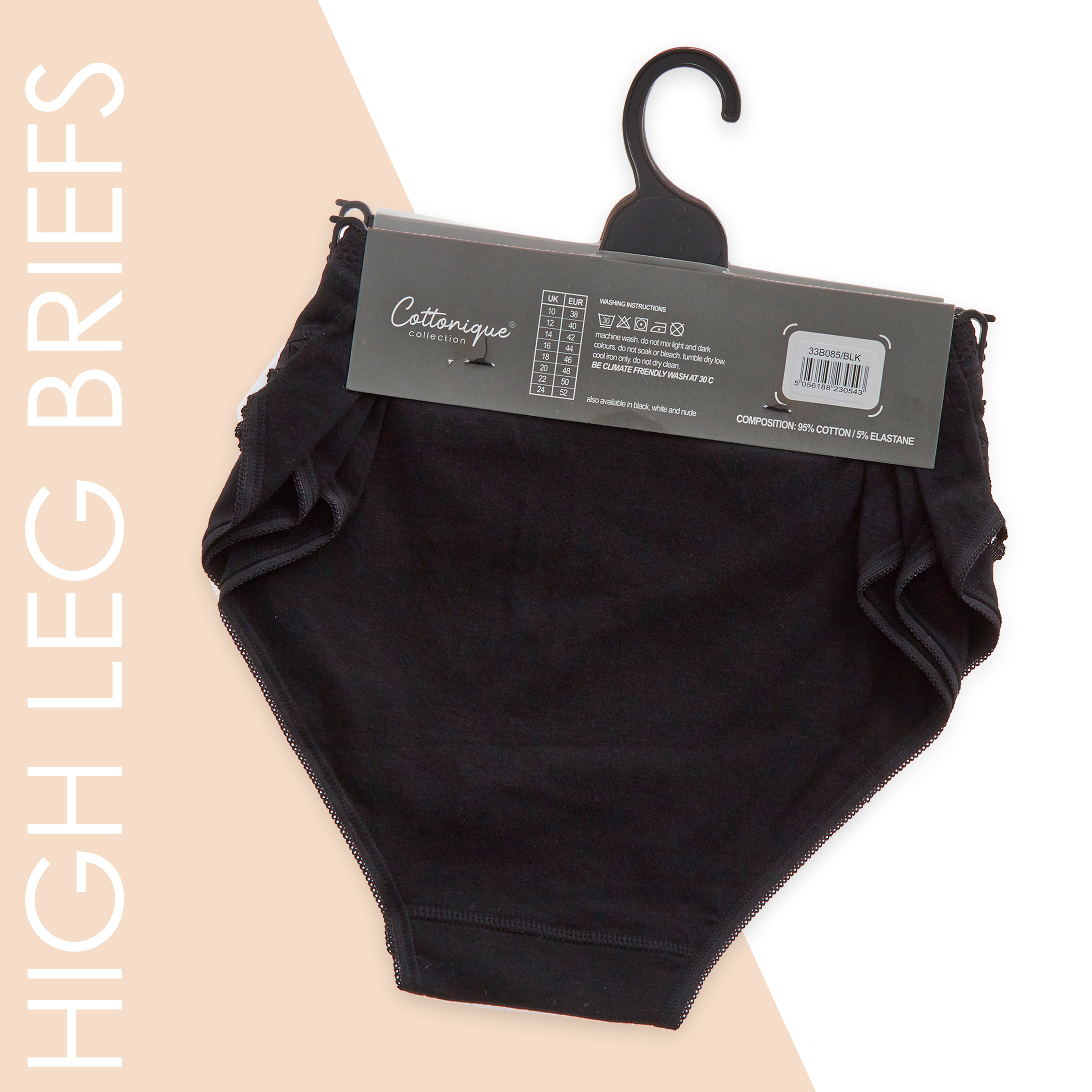 Ladies High Leg Briefs Knickers Cotton Rich Lace Comfort 3 Pack 12