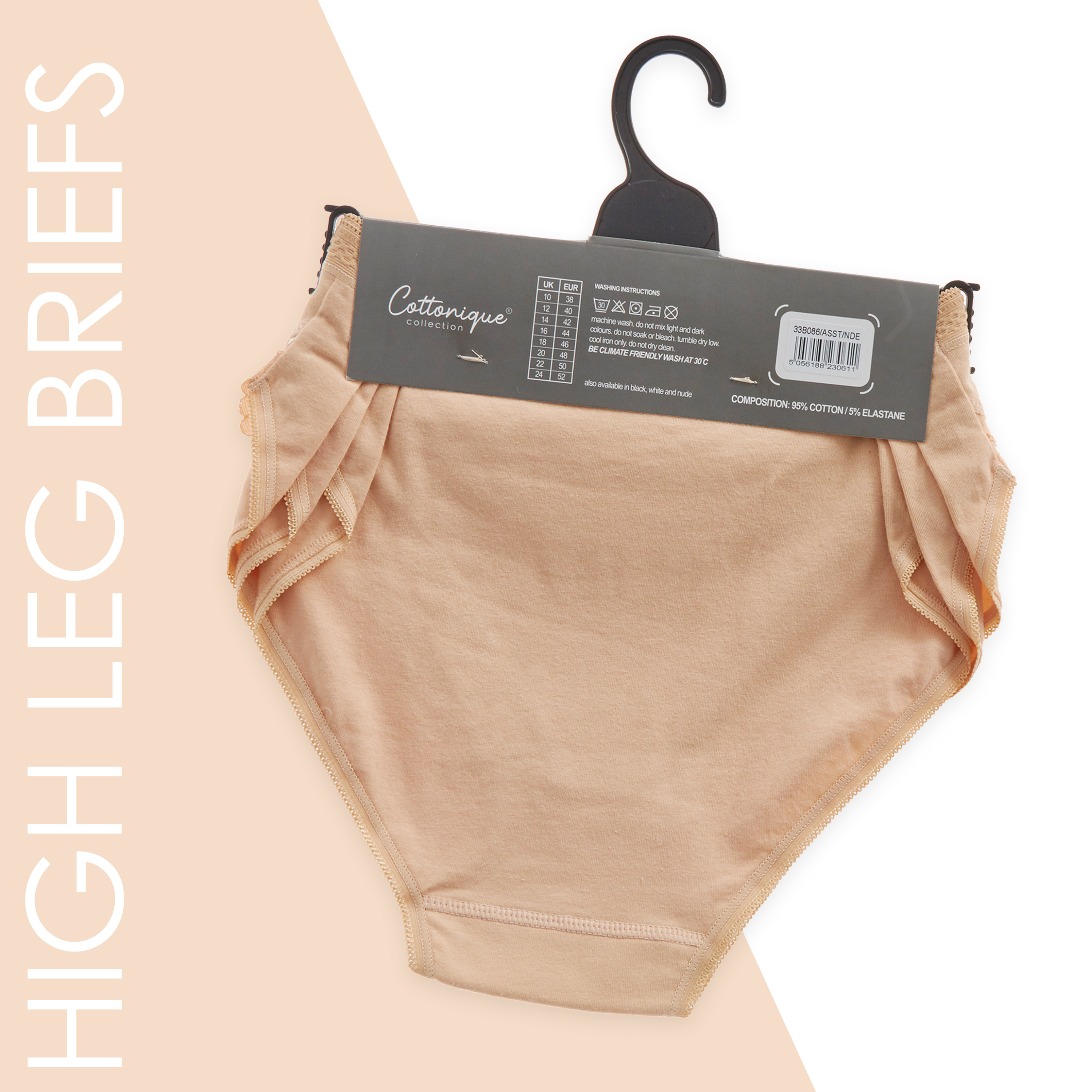 Ladies 3 Pack Lace High Leg Briefs Cotton Underwear Size 12 14 16