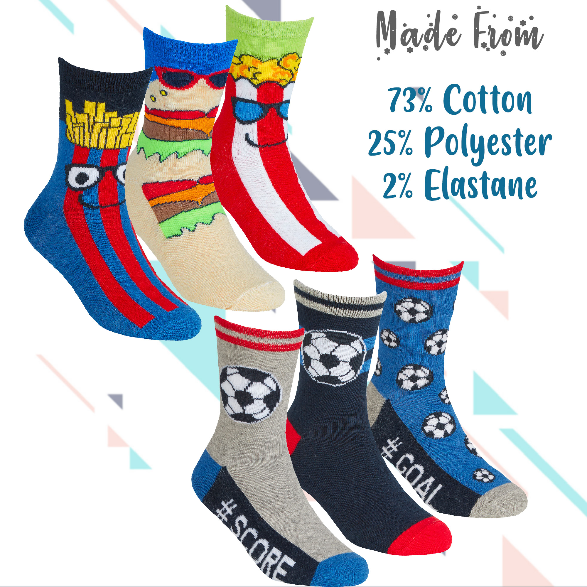 6 Pairs Boys Cotton Rich Novelty Funky Cartoon School Everyday Multipack Socks - Picture 31 of 46