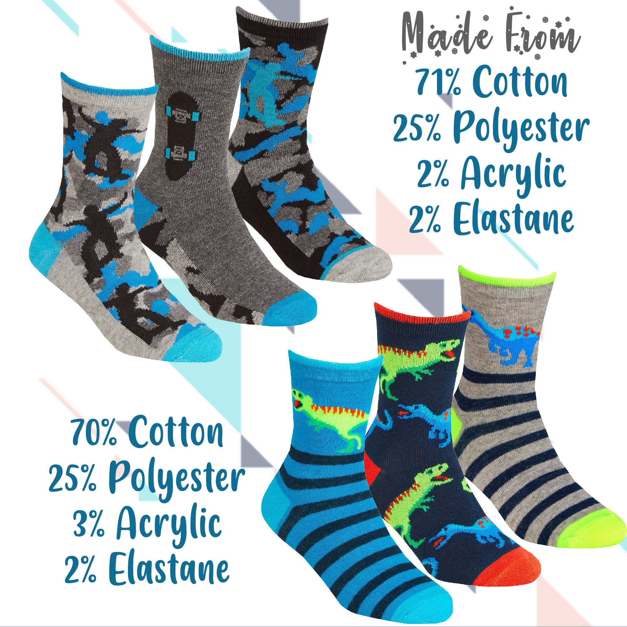 6 Pairs Boys Cotton Rich Novelty Funky Cartoon School Everyday Multipack Socks - Picture 35 of 46