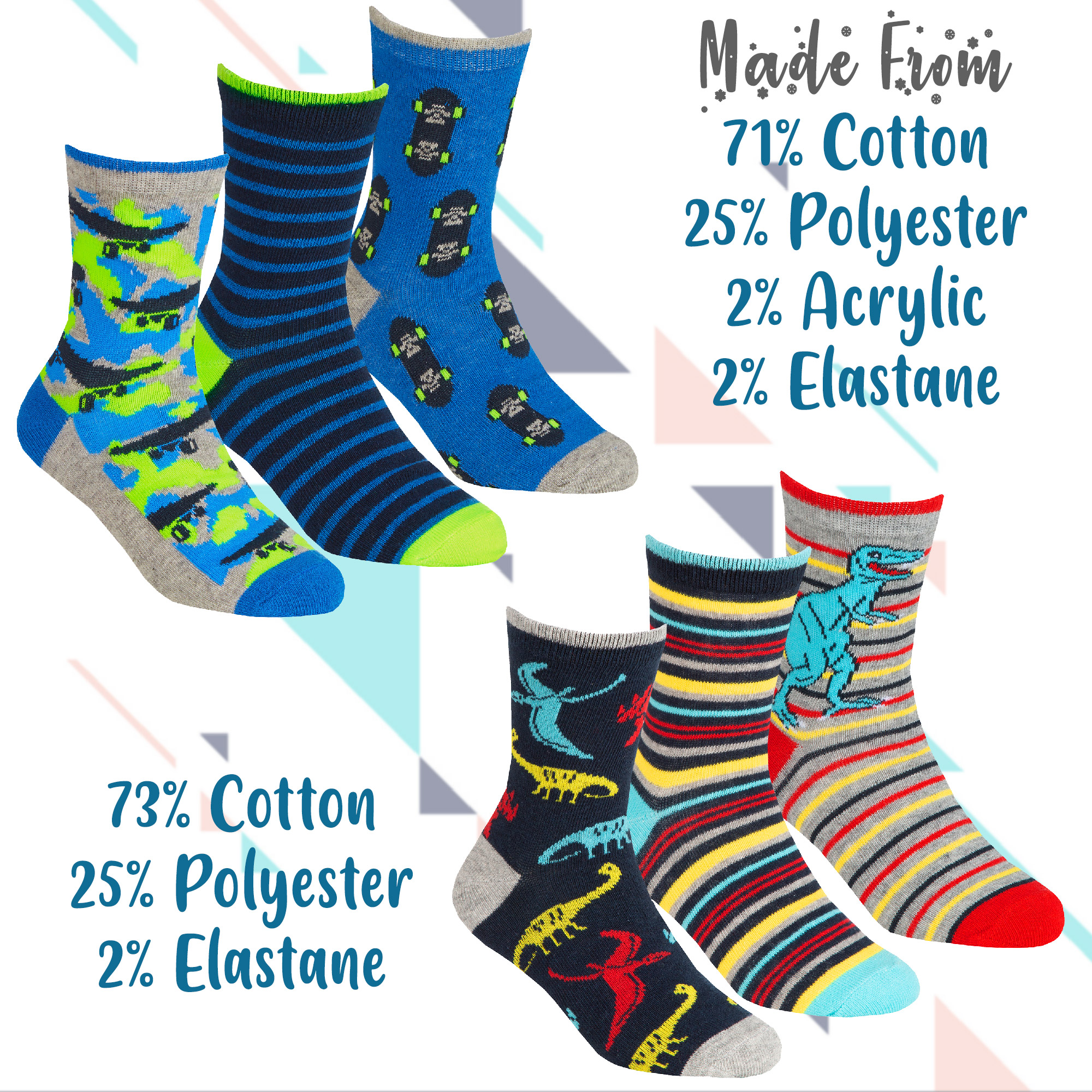 6 Pairs Boys Cotton Rich Novelty Funky Cartoon School Everyday Multipack Socks - Picture 43 of 46