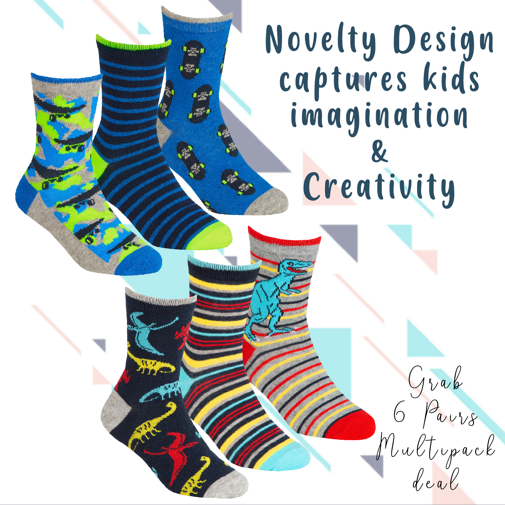 6 Pairs Boys Cotton Rich Novelty Funky Cartoon School Everyday Multipack Socks - Picture 45 of 46