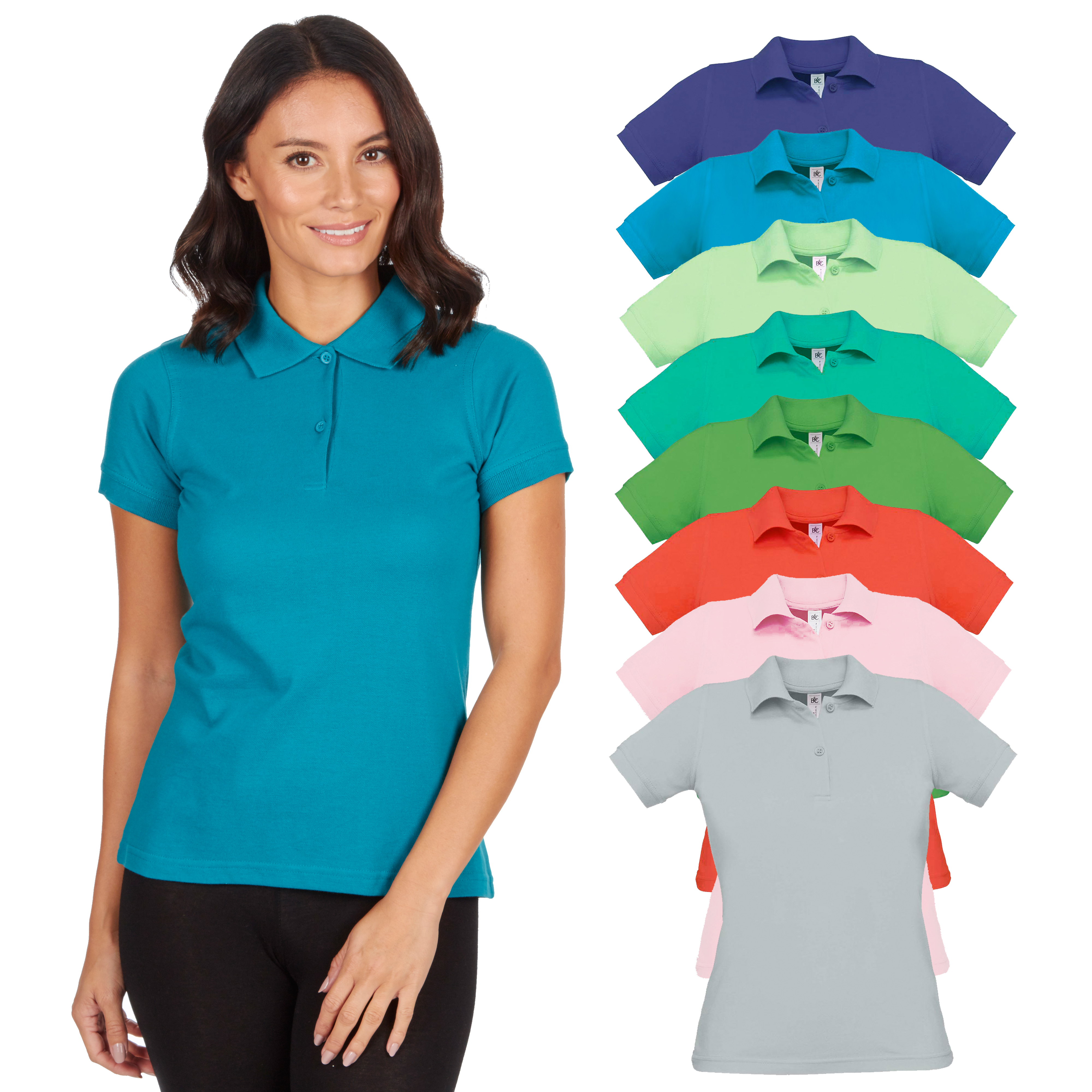 Women's Short Sleeved Polo Shirt Fitted Cotton Plain Basic