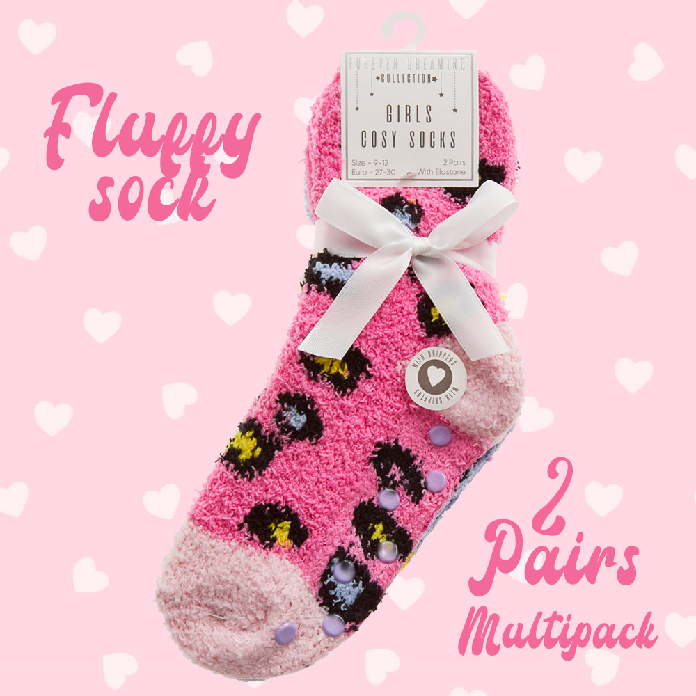 Girls Kids Chunky Bed Winter Crew Socks Stars Hearts Leopard Print Multipack UK - Picture 10 of 11