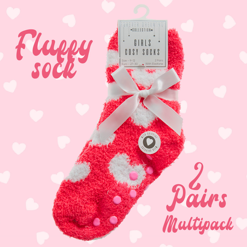 Girls Kids Chunky Bed Winter Crew Socks Stars Hearts Leopard Print Multipack UK - Picture 7 of 11