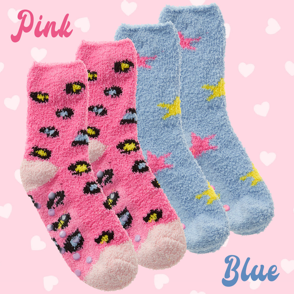 Girls Kids Chunky Bed Winter Crew Socks Stars Hearts Leopard Print Multipack UK - Picture 9 of 11