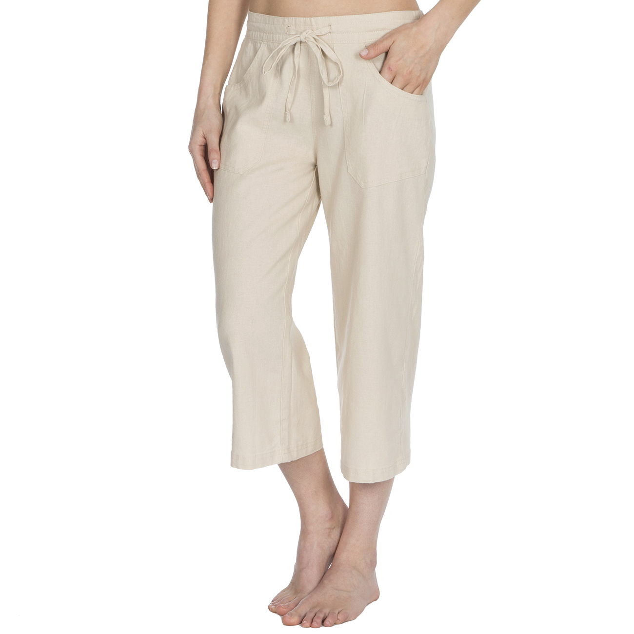 Metzuyan Womens Cropped Linen Capri Pants 3/4 Summer Shorts Plus Size ...