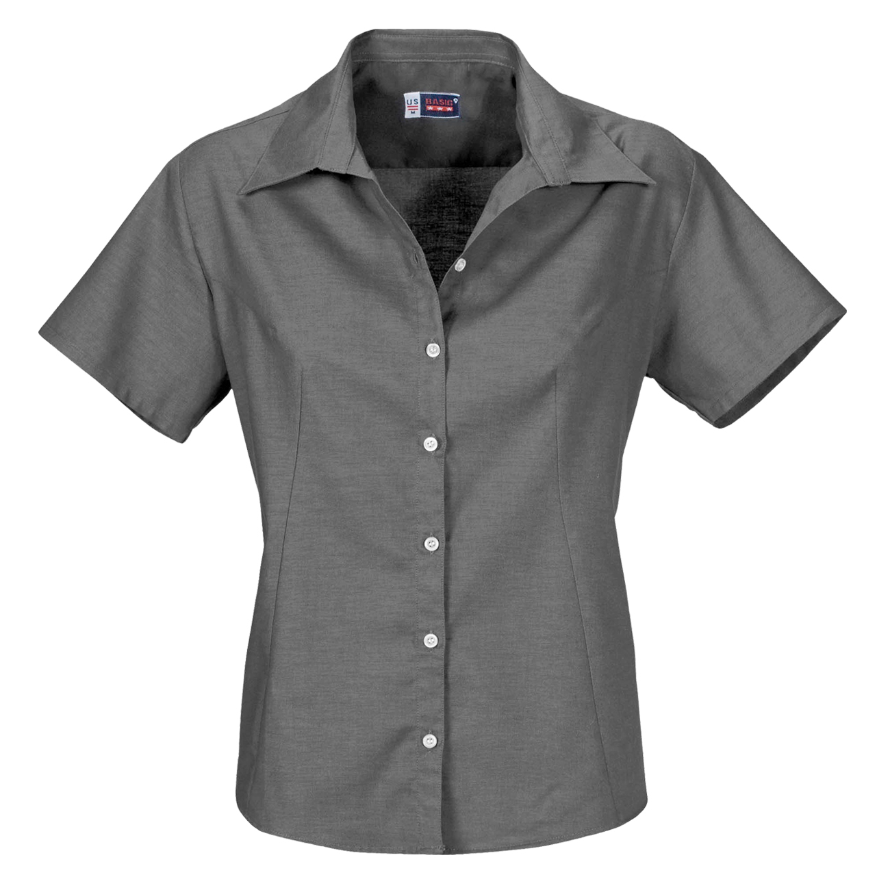 Ladies Womens US Basic Classic Casual Grey Work Shirt Short Sleeve Open ...