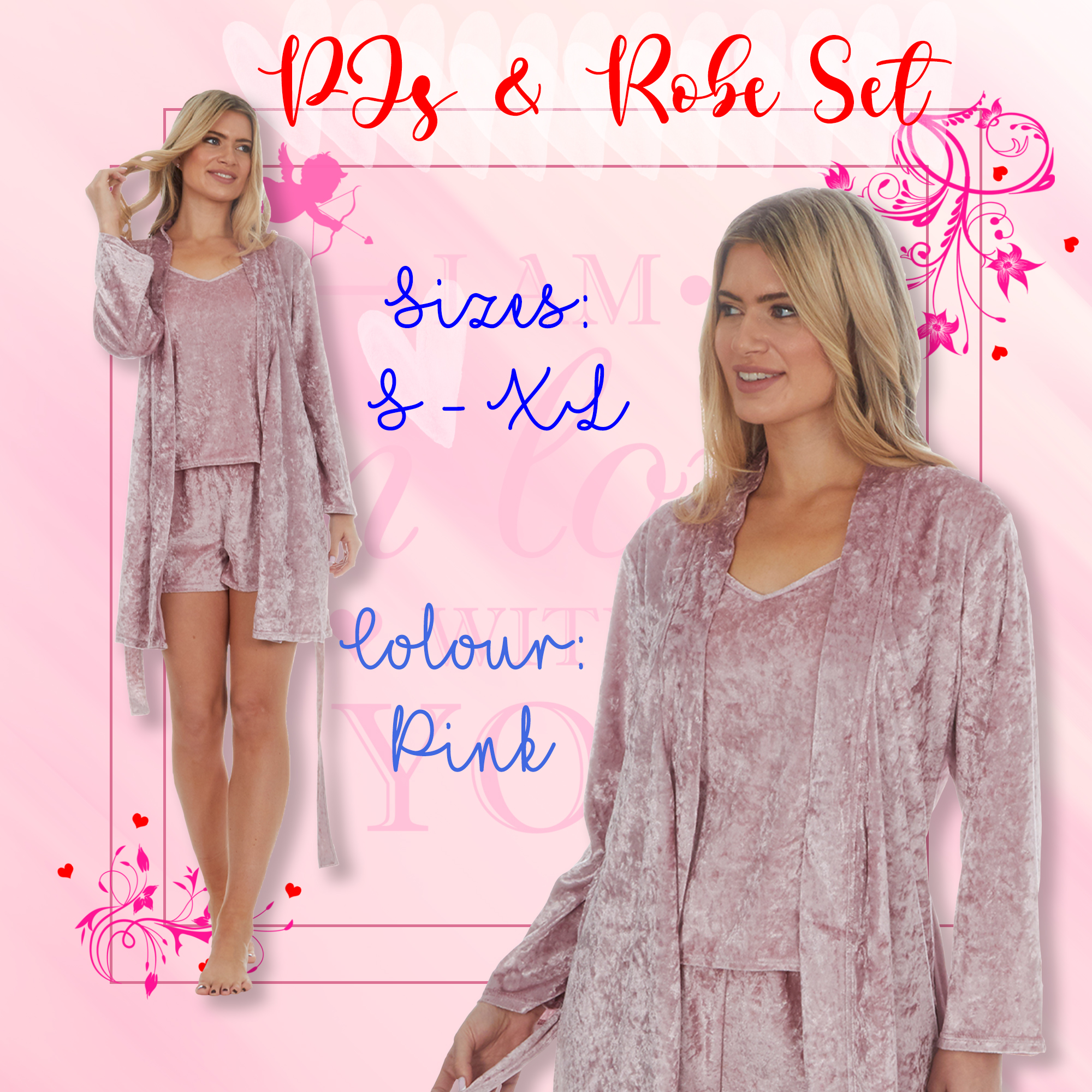 Valentines Day Gift For Womens 3-Piece Nightwear Pyjama Set Robe Pyjama S-XL UK-image