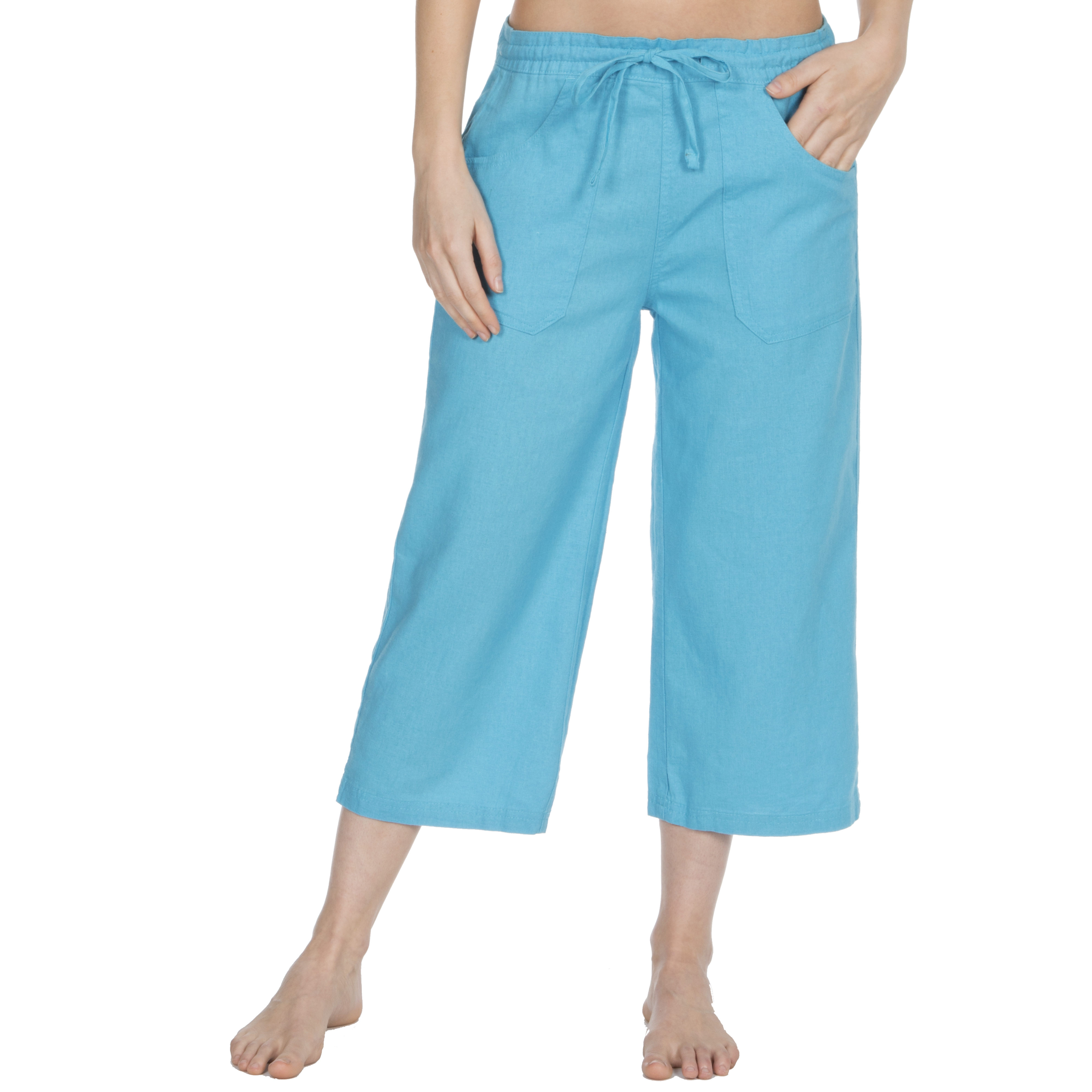 Metzuyan Womens Cropped Linen Capri Pants 3/4 Summer Shorts Plus