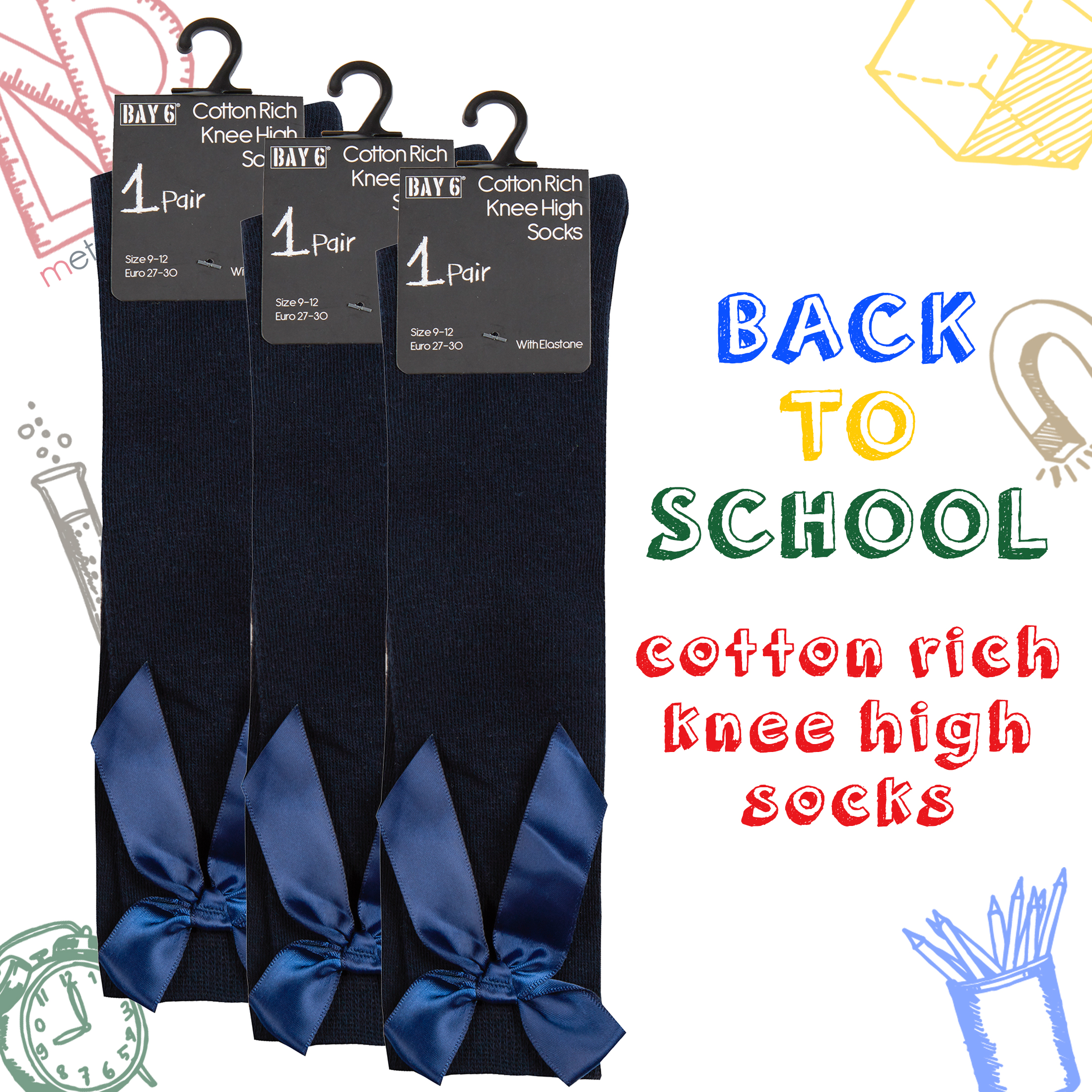 BAY6 Boys and Girls 6-12 Pairs Back To School Plain Uniform Socks 
