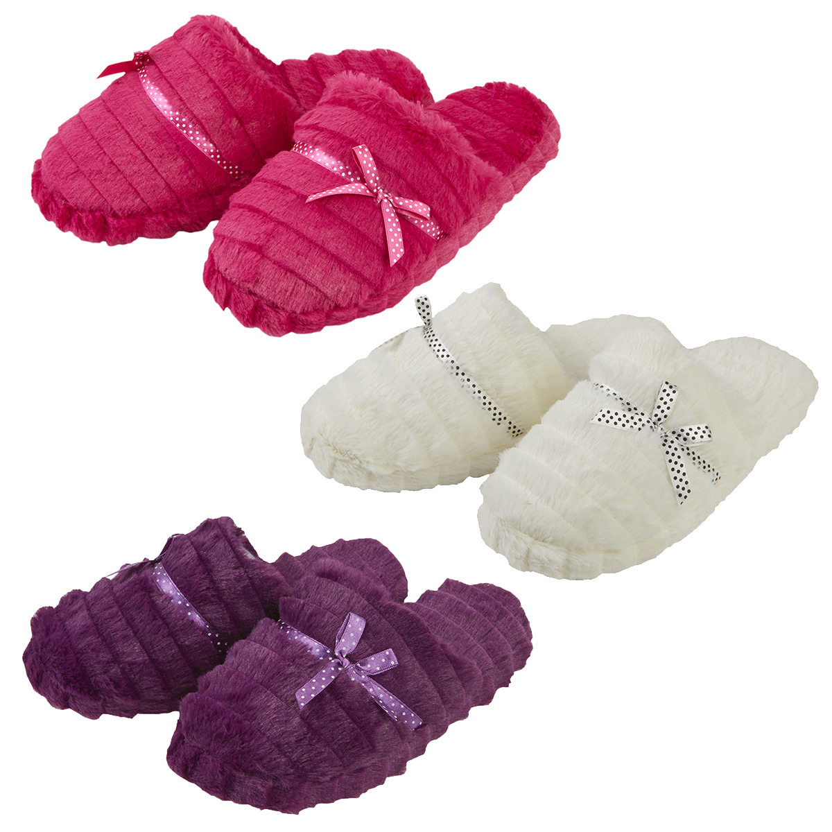 FOREVER DREAMING Ladies Mule Slippers Memory Foam Faux Fur Hospital